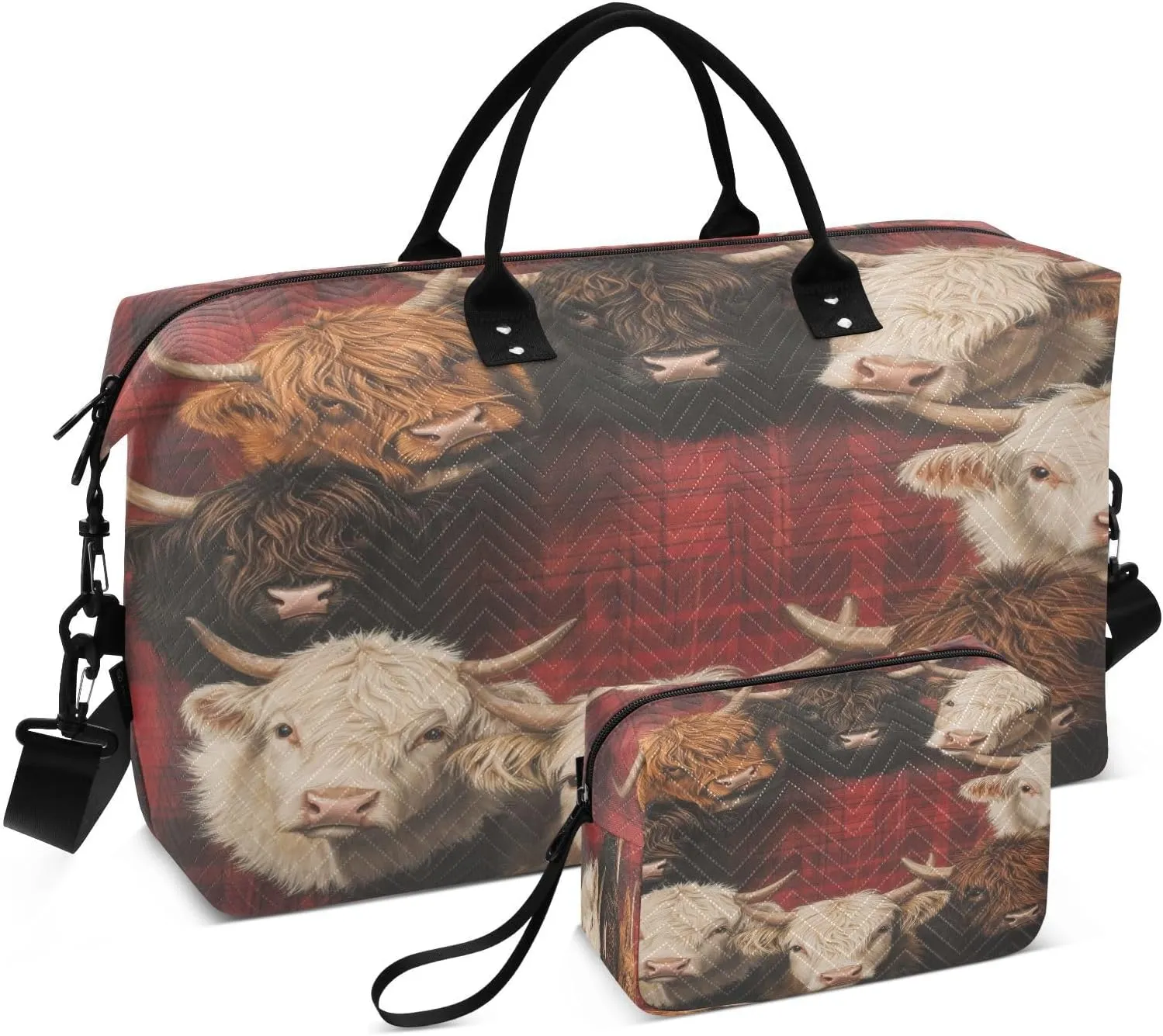 Travel Duffel Bag Large Weekender Overnight Bags for Women Men, Highland Cattle Gym Bag with Toiletry Bag