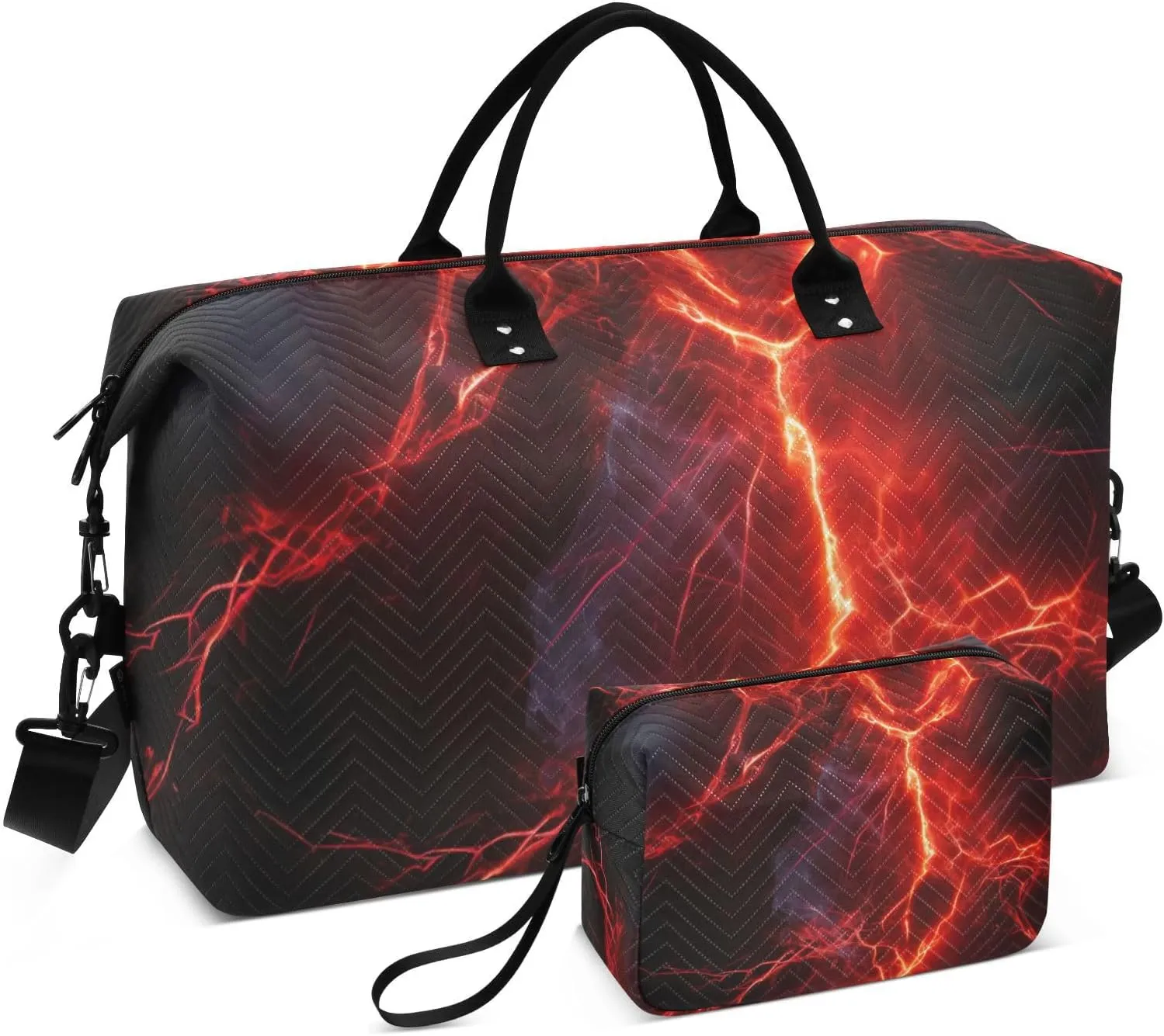 Travel Duffel Bag Large Weekender Overnight Bags for Women Men, Red Lightning Spark Gym Bag with Toiletry Bag