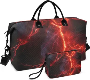 Travel Duffel Bag Large Weekender Overnight Bags for Women Men, Red Lightning Spark Gym Bag with Toiletry Bag