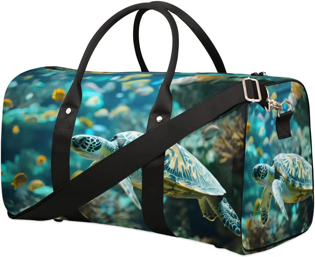 Travel Duffel Bag, Ocean Animal Turtle Sports Tote Gym Bag Foldable Western Aztec Weekender Bag Carry on Luggage Handle Bag Overnight Shoulder Bag for Women Men,A-503
