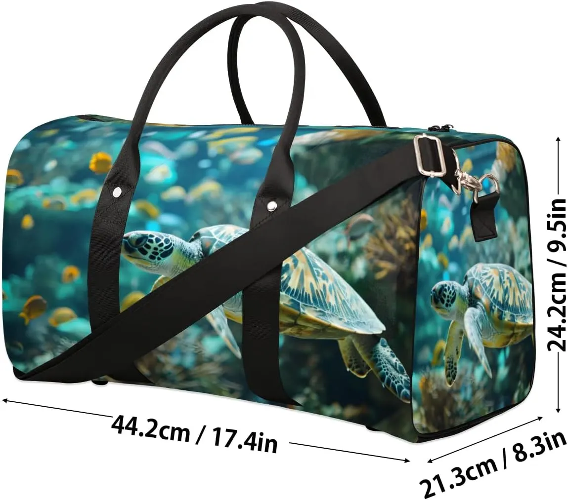 Travel Duffel Bag, Ocean Animal Turtle Sports Tote Gym Bag Foldable Western Aztec Weekender Bag Carry on Luggage Handle Bag Overnight Shoulder Bag for Women Men,A-503