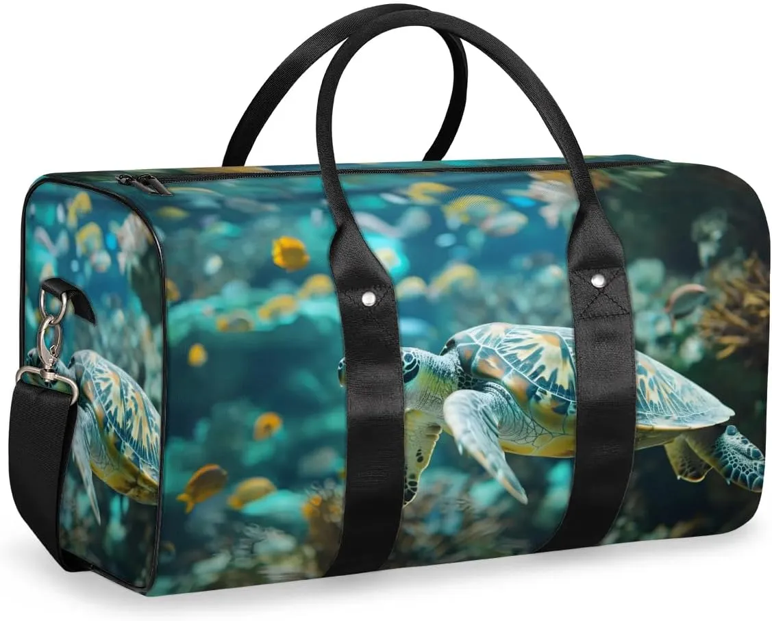 Travel Duffel Bag, Ocean Animal Turtle Sports Tote Gym Bag Foldable Western Aztec Weekender Bag Carry on Luggage Handle Bag Overnight Shoulder Bag for Women Men,A-503