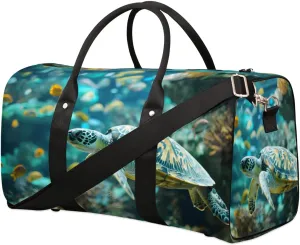Travel Duffel Bag, Ocean Animal Turtle Sports Tote Gym Bag Foldable Western Aztec Weekender Bag Carry on Luggage Handle Bag Overnight Shoulder Bag for Women Men,A-503