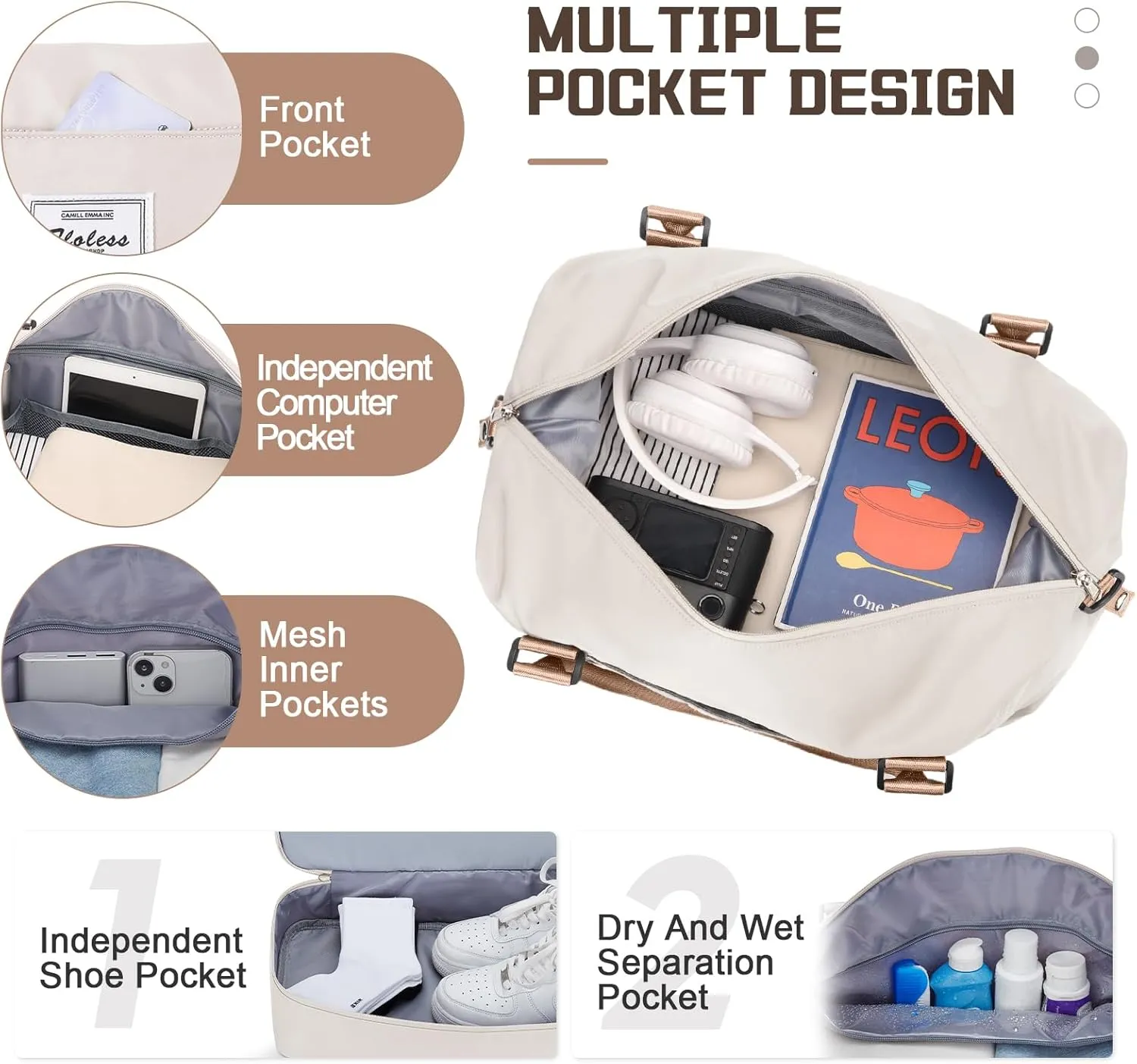 Travel Duffel Bag with Shoes Compartment, Overnight Weekender Bags for Women, Carry on Personal Item Travel Set