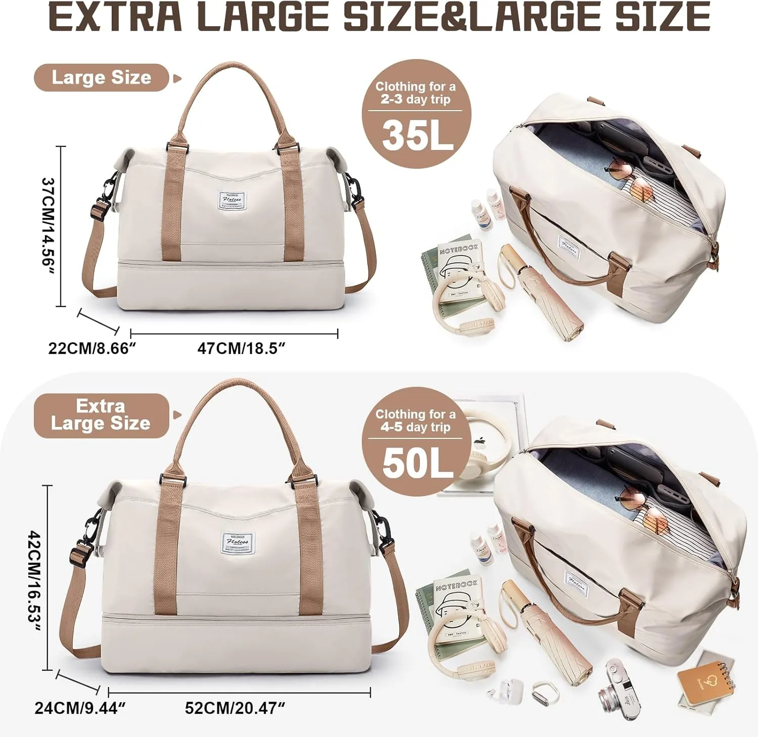 Travel Duffel Bag with Shoes Compartment, Overnight Weekender Bags for Women, Carry on Personal Item Travel Set