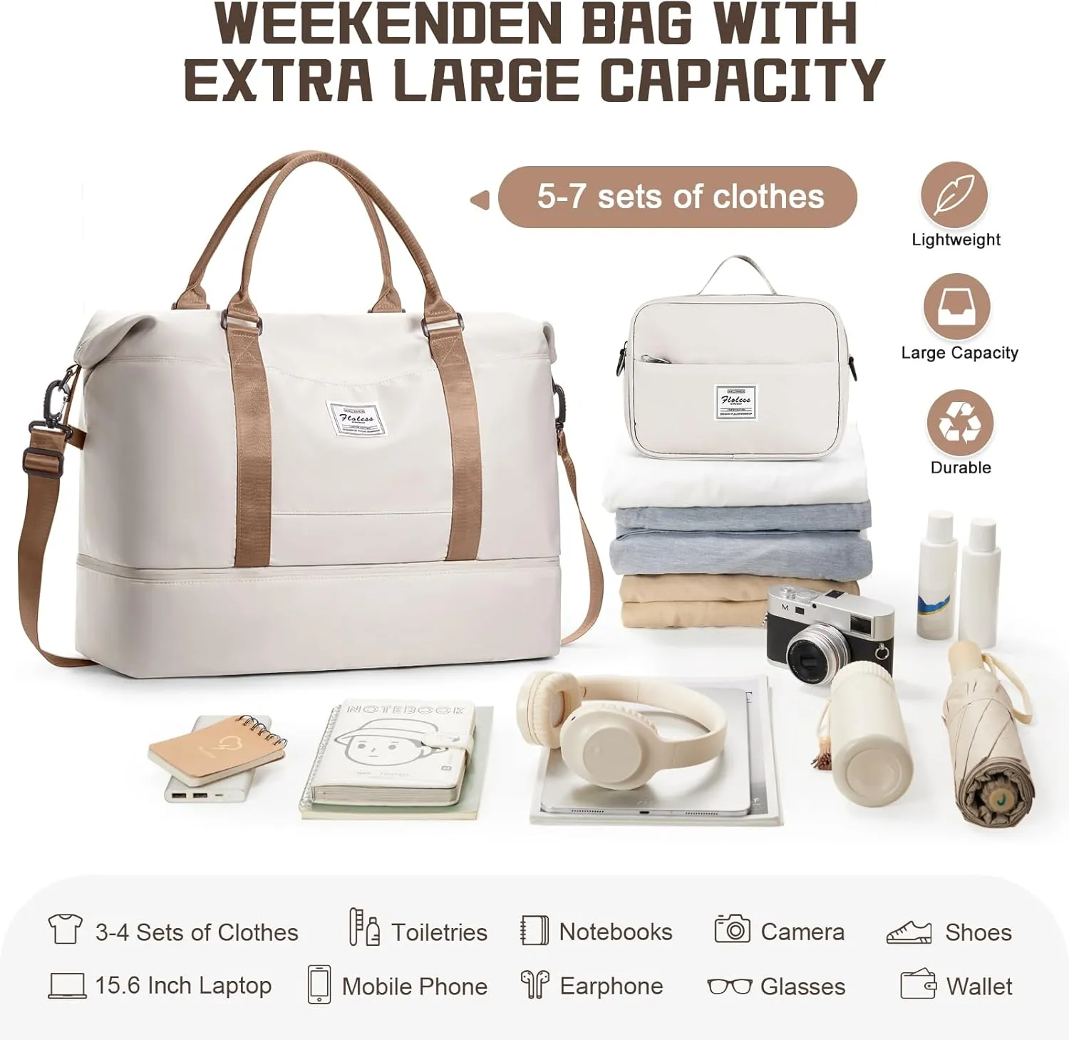 Travel Duffel Bag with Shoes Compartment, Overnight Weekender Bags for Women, Carry on Personal Item Travel Set