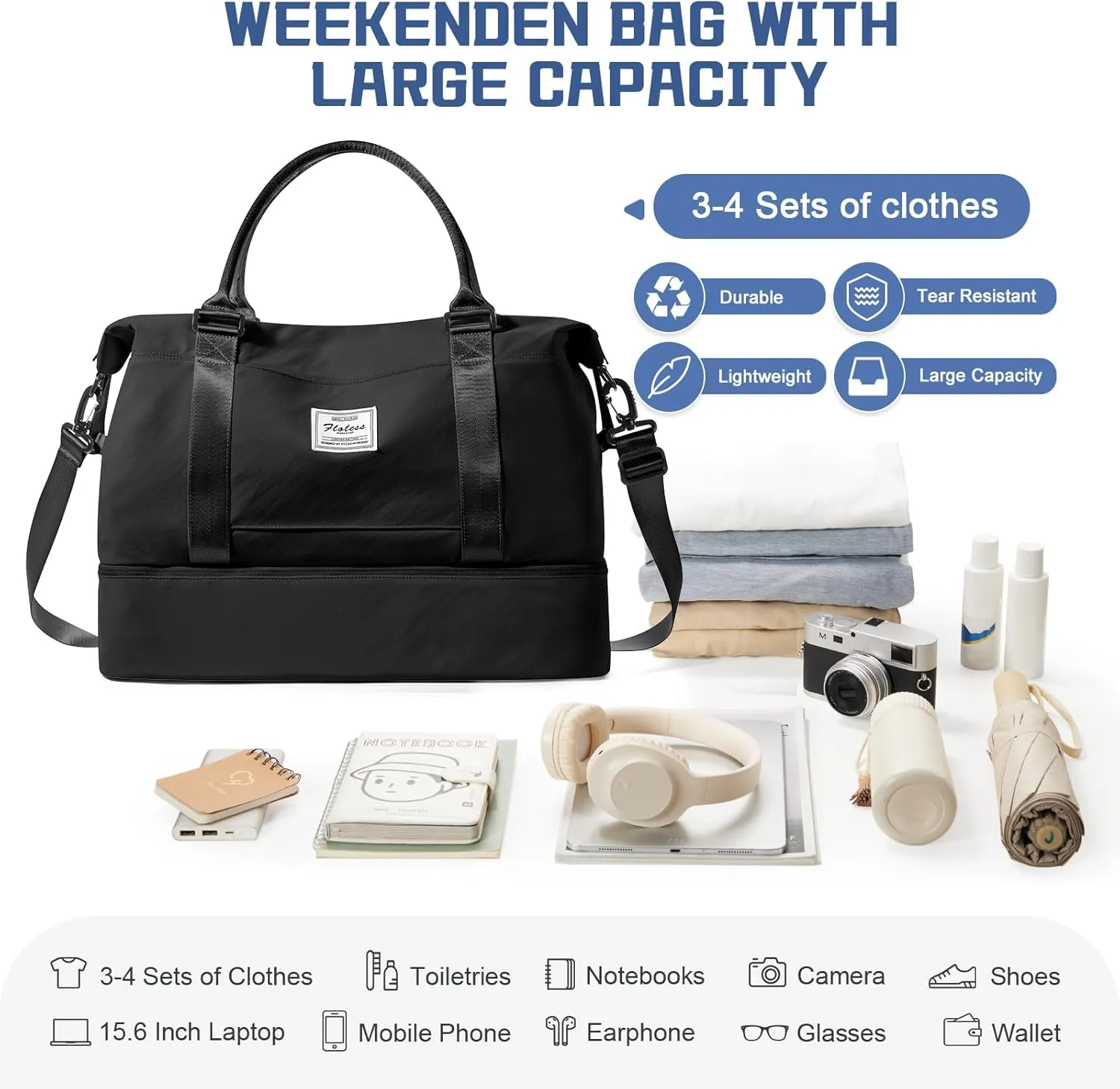 Travel Duffel Bag with Shoes Compartment, Overnight Weekender Bags for Women,Carry on Personal Item Bag