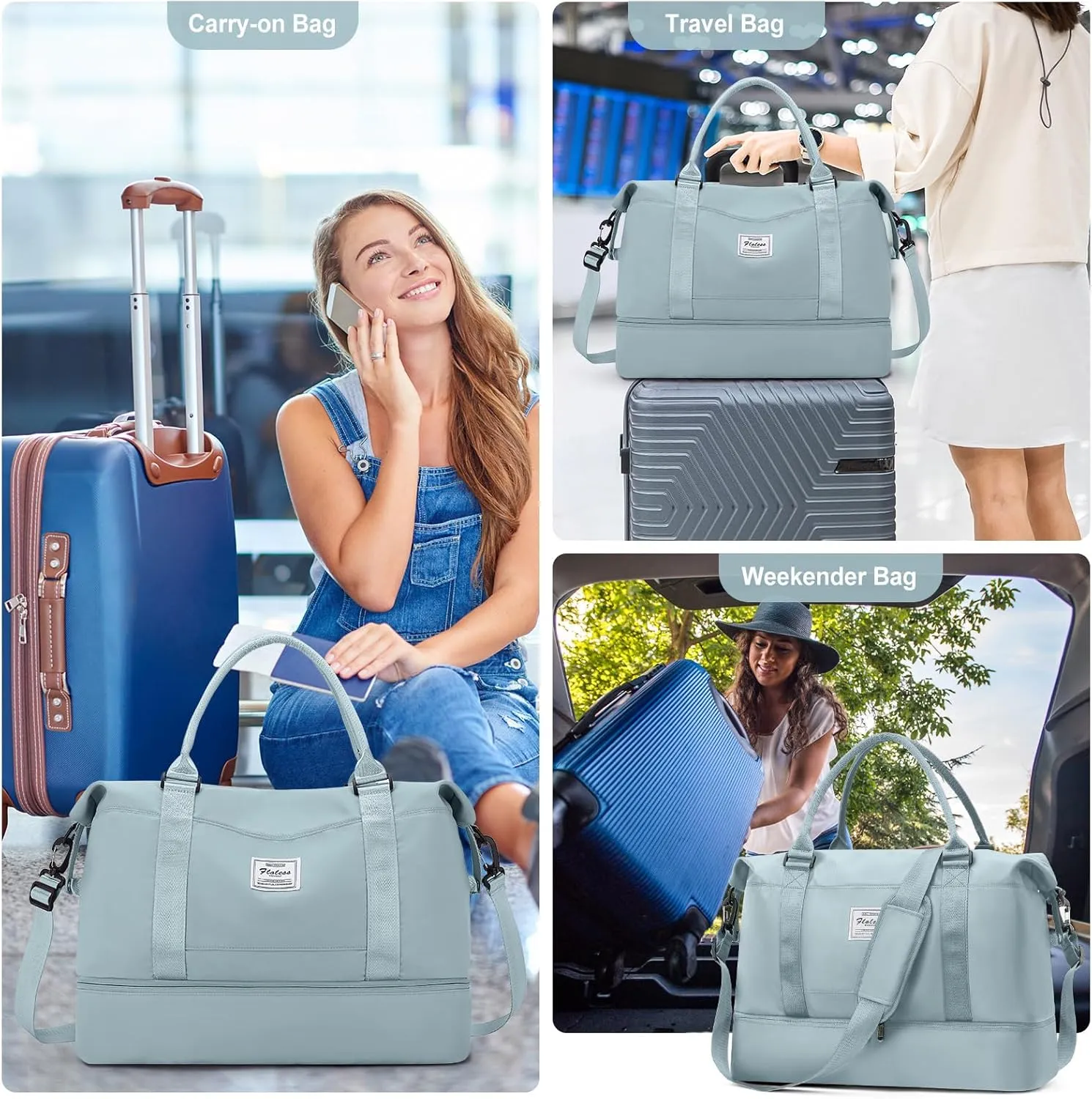 Travel Duffel Bag with Shoes Compartment, Overnight Weekender Bags for Women,Carry on Personal Item Bag