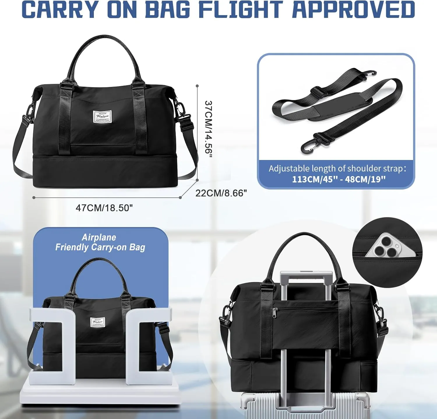 Travel Duffel Bag with Shoes Compartment, Overnight Weekender Bags for Women,Carry on Personal Item Bag