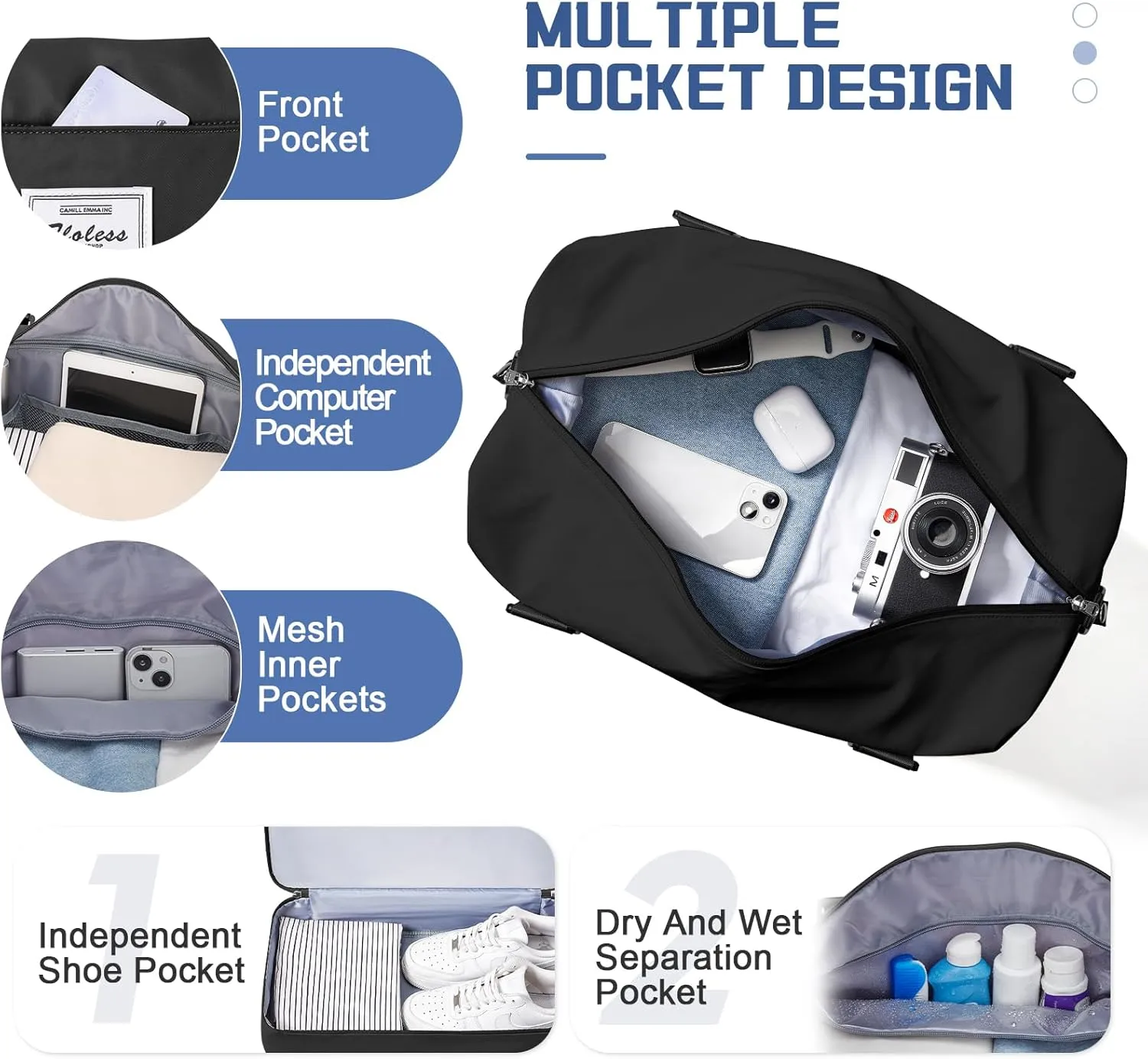 Travel Duffel Bag with Shoes Compartment, Overnight Weekender Bags for Women,Carry on Personal Item Bag