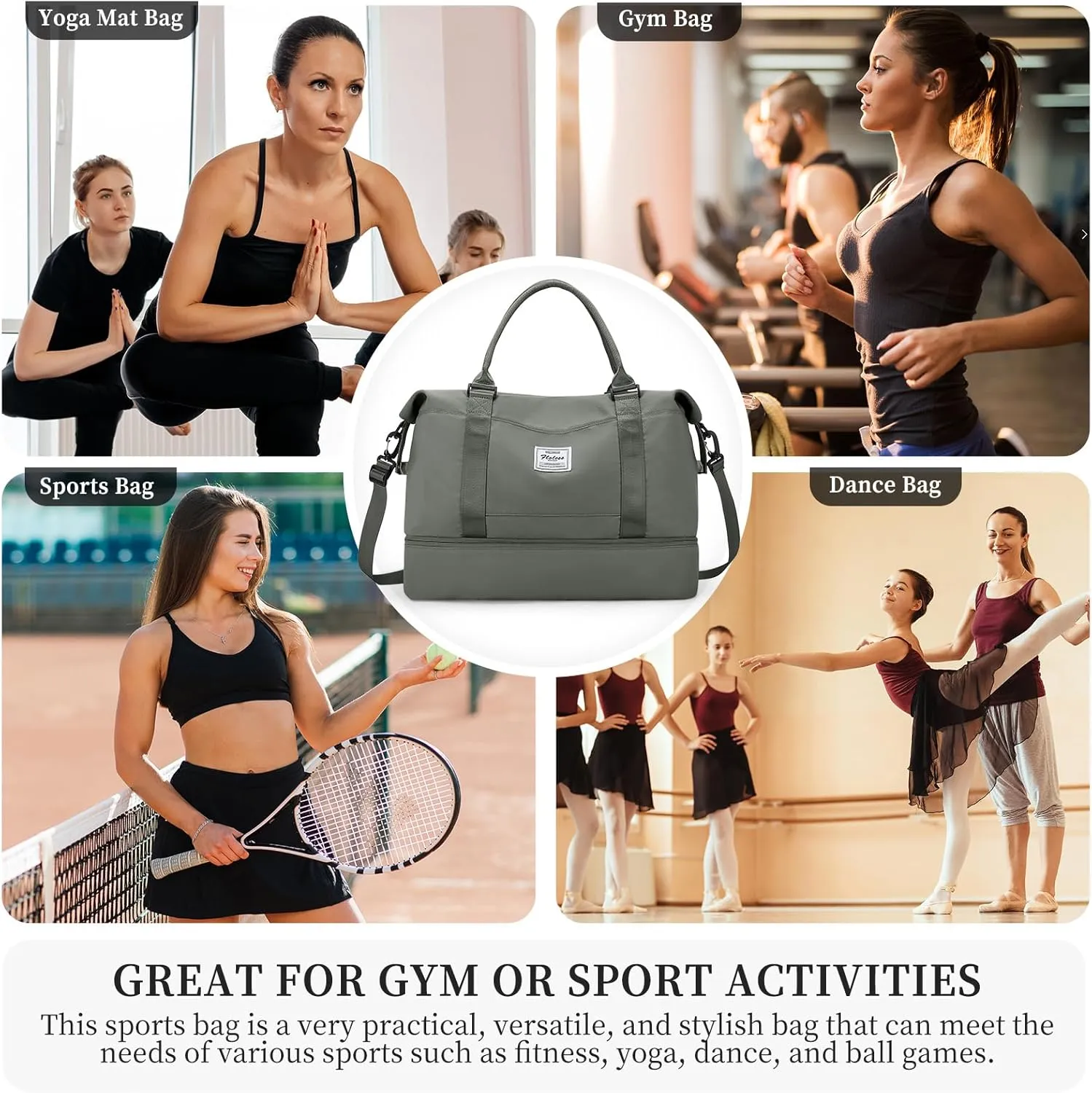 Travel Duffel Bag with Shoes Compartment, Overnight Weekender Bags for Women,Carry on Personal Item Bag,Medium Size