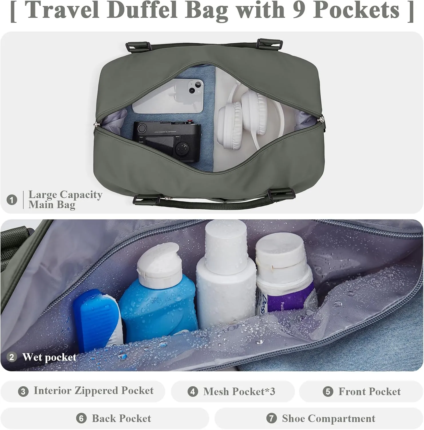 Travel Duffel Bag with Shoes Compartment, Overnight Weekender Bags for Women,Carry on Personal Item Bag,Medium Size