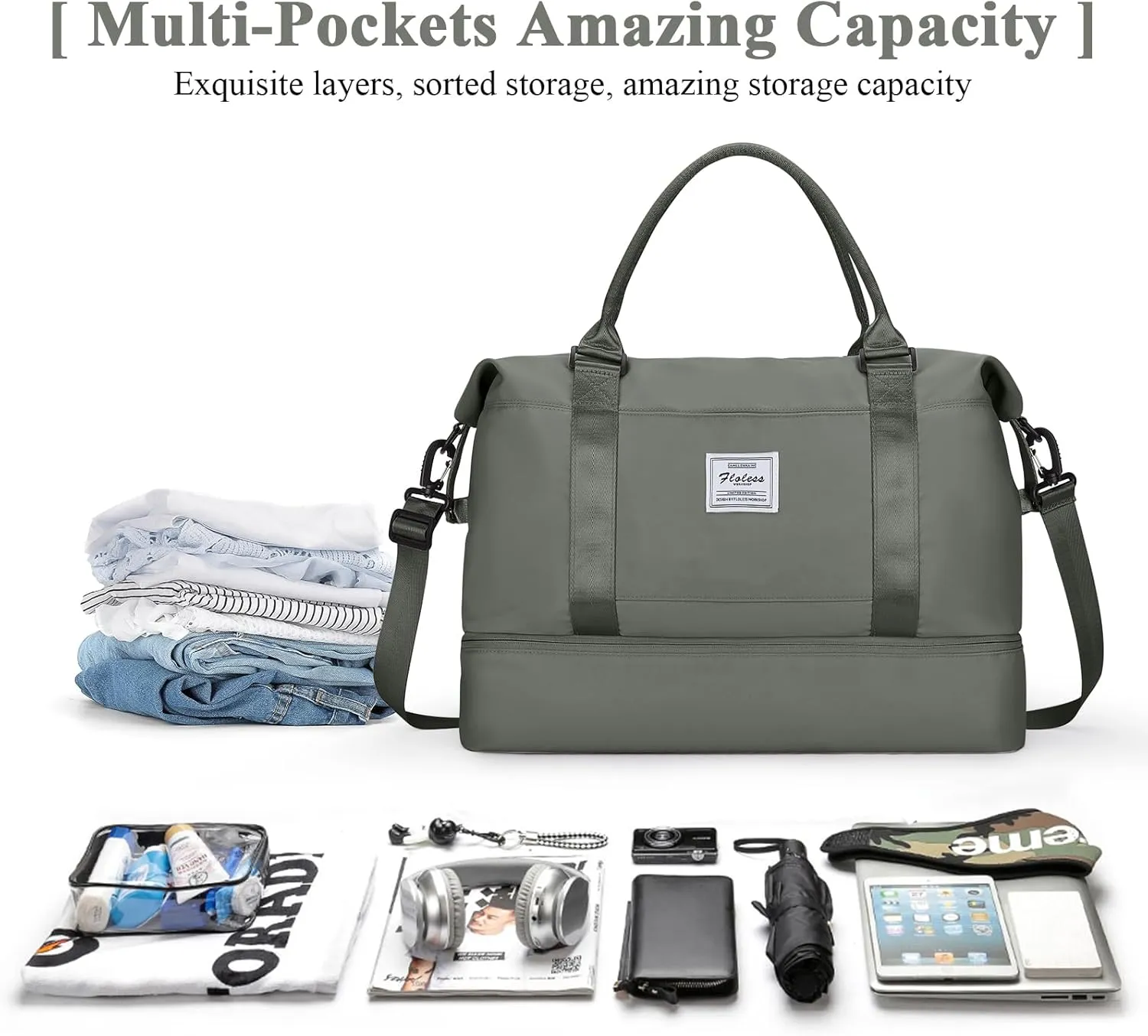Travel Duffel Bag with Shoes Compartment, Overnight Weekender Bags for Women,Carry on Personal Item Bag,Medium Size