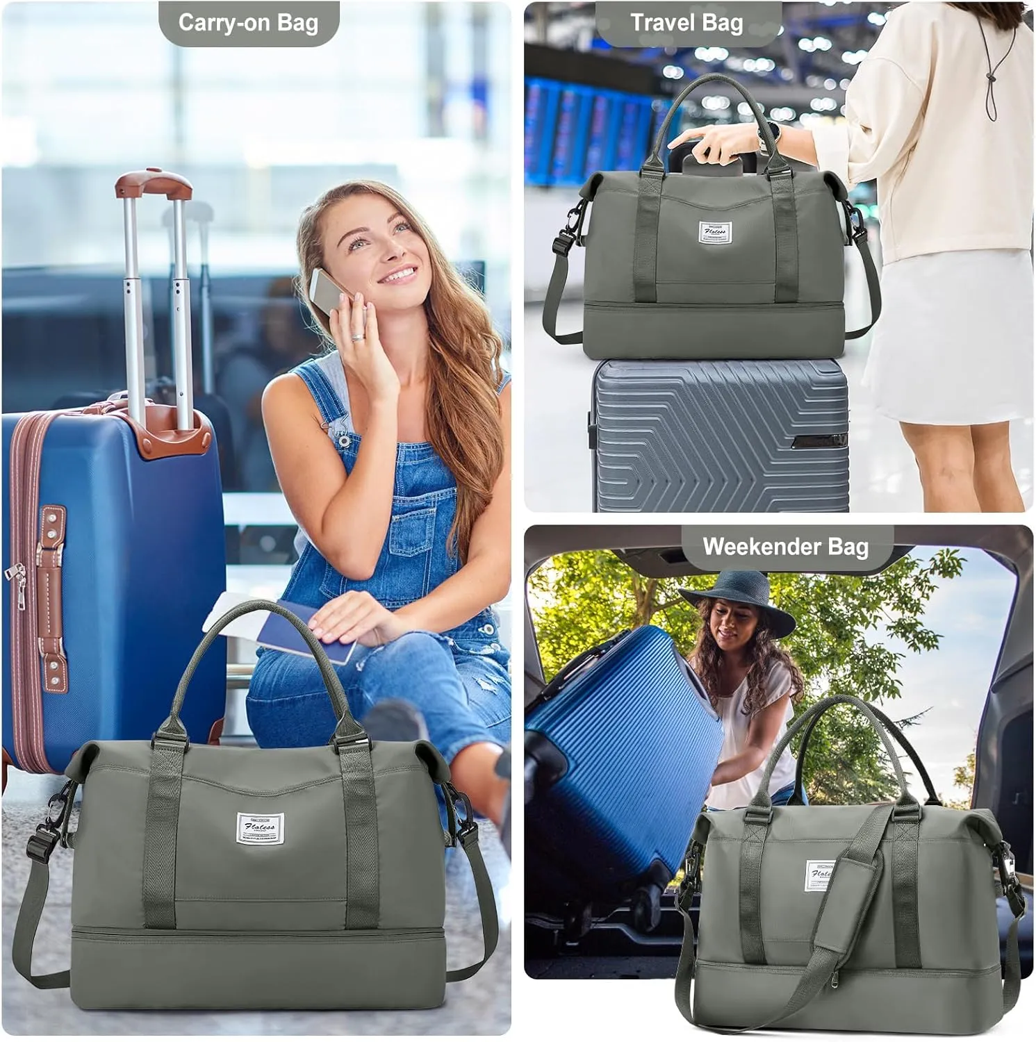 Travel Duffel Bag with Shoes Compartment, Overnight Weekender Bags for Women,Carry on Personal Item Bag,Medium Size