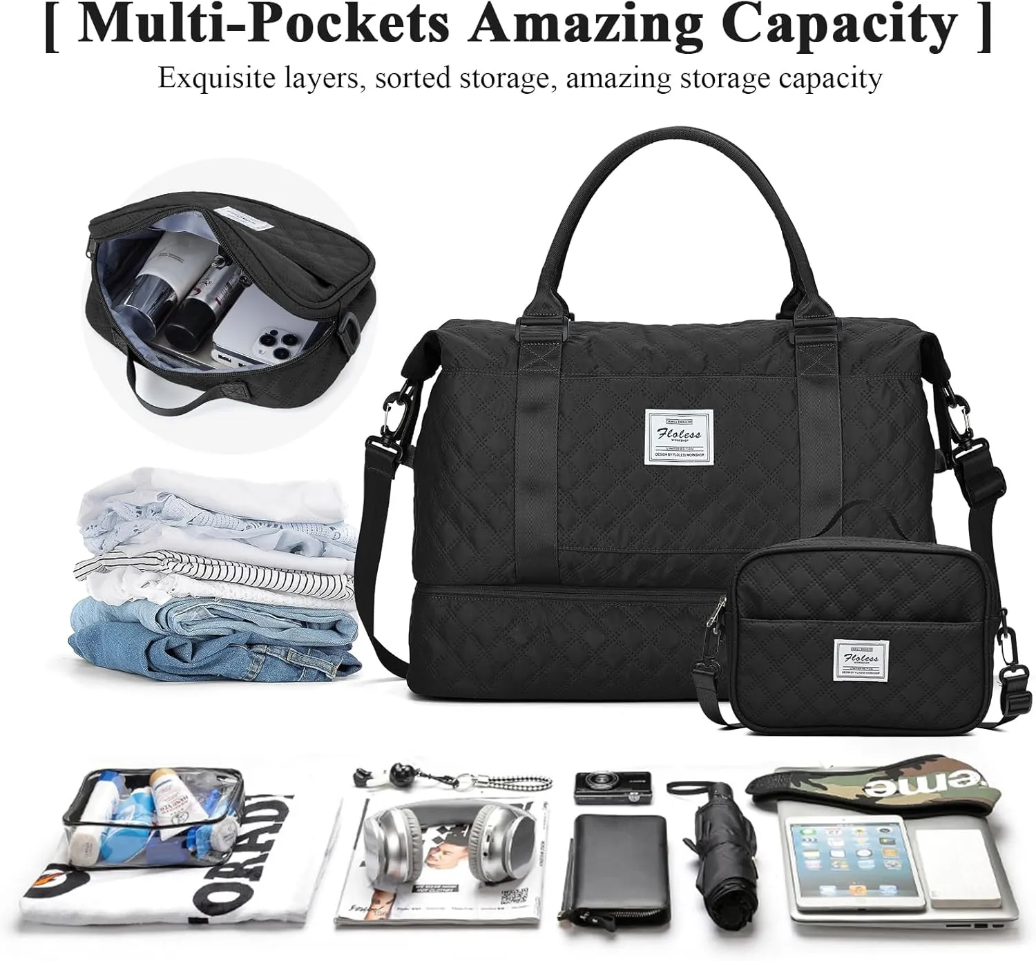 Travel Duffel Bag,Sports Tote Gym Bag,Shoulder Weekender Overnight Bag for Women