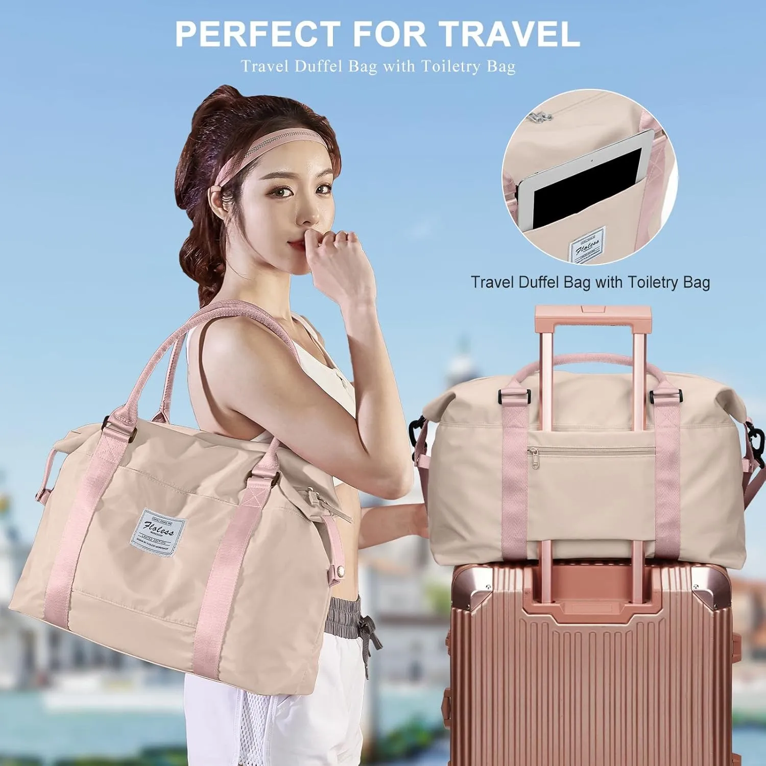 Travel Duffel Bag,Sports Tote Gym Bag,Shoulder Weekender Overnight Bag for Women