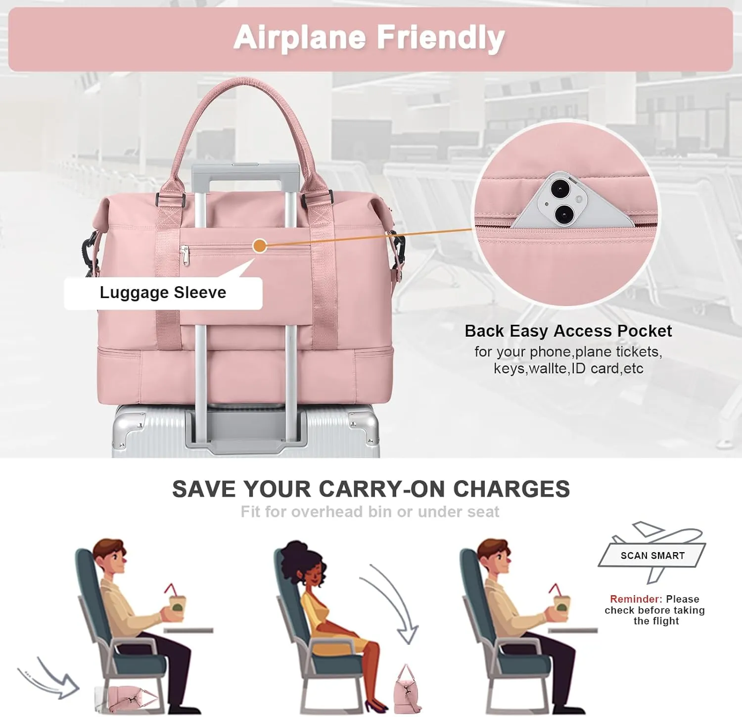 Travel Duffel Bag,Sports Tote Gym Bag,Shoulder Weekender Overnight Bag for Women