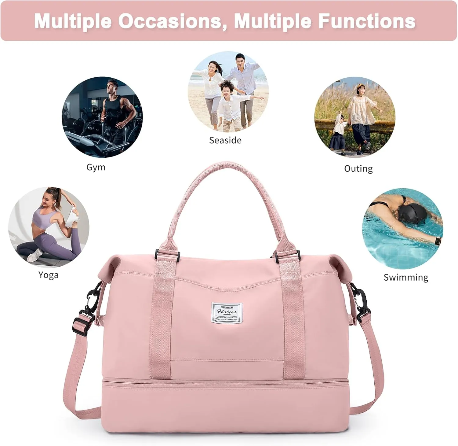 Travel Duffel Bag,Sports Tote Gym Bag,Shoulder Weekender Overnight Bag for Women