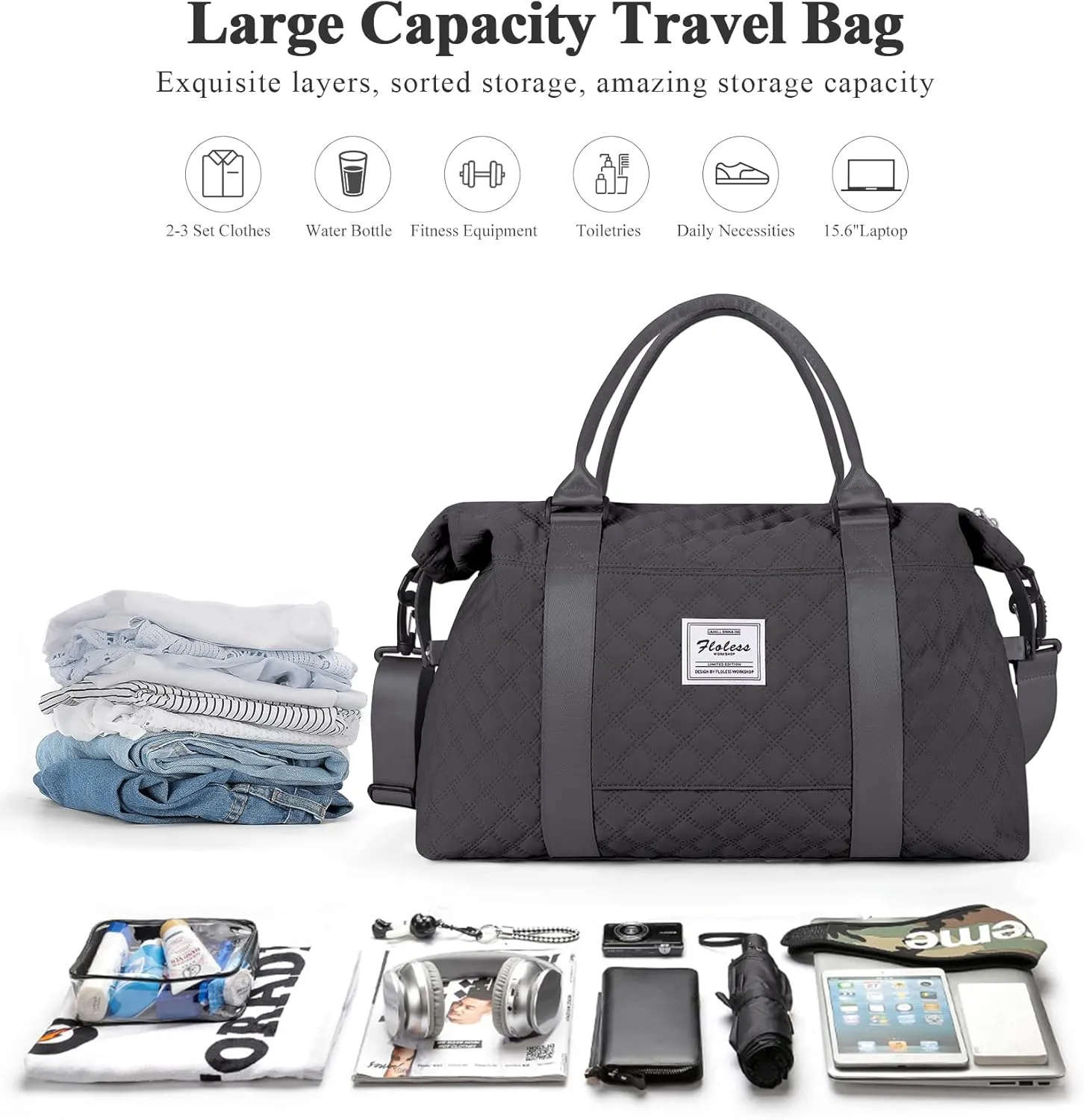 Travel Duffel Bag,Sports Tote Gym Bag,Shoulder Weekender Overnight Bag for Women