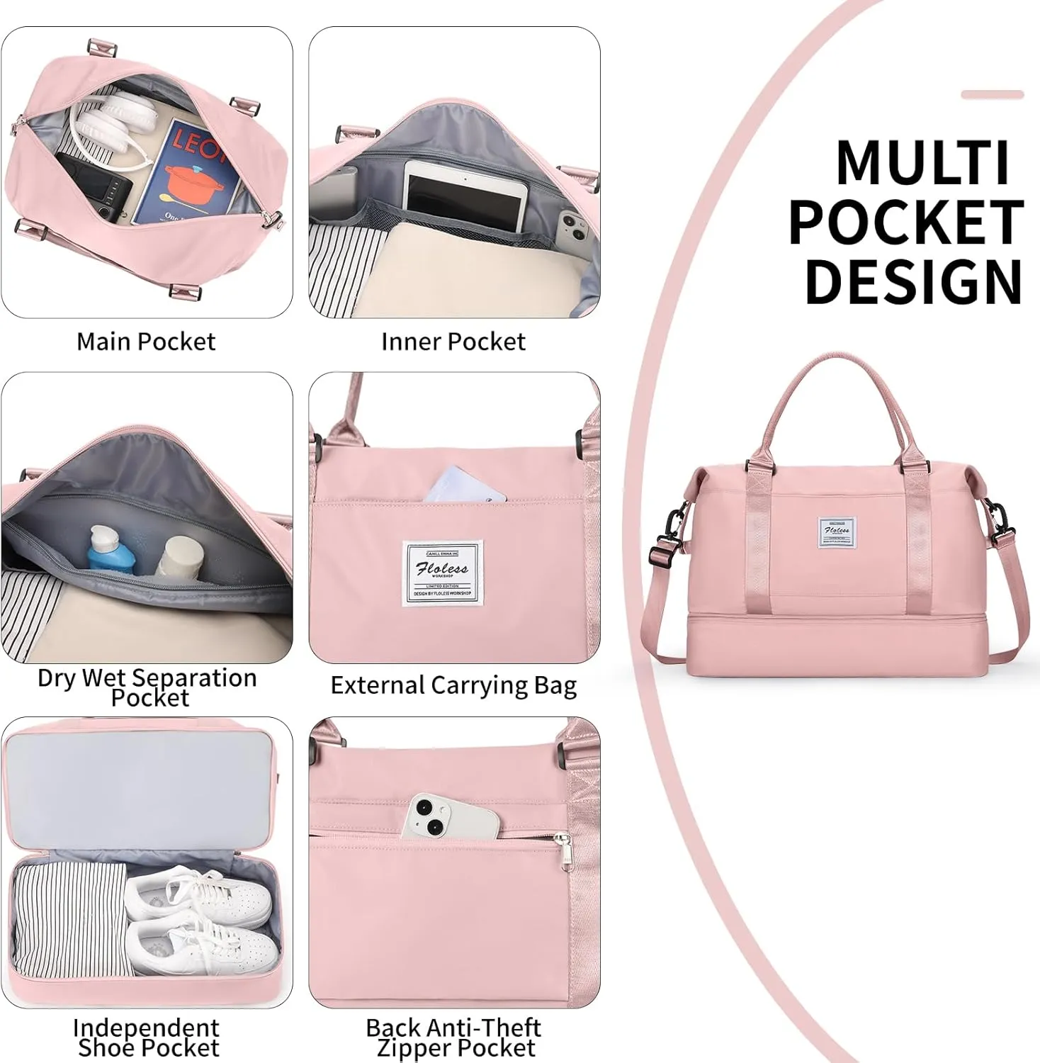 Travel Duffel Bag,Sports Tote Gym Bag,Shoulder Weekender Overnight Bag for Women