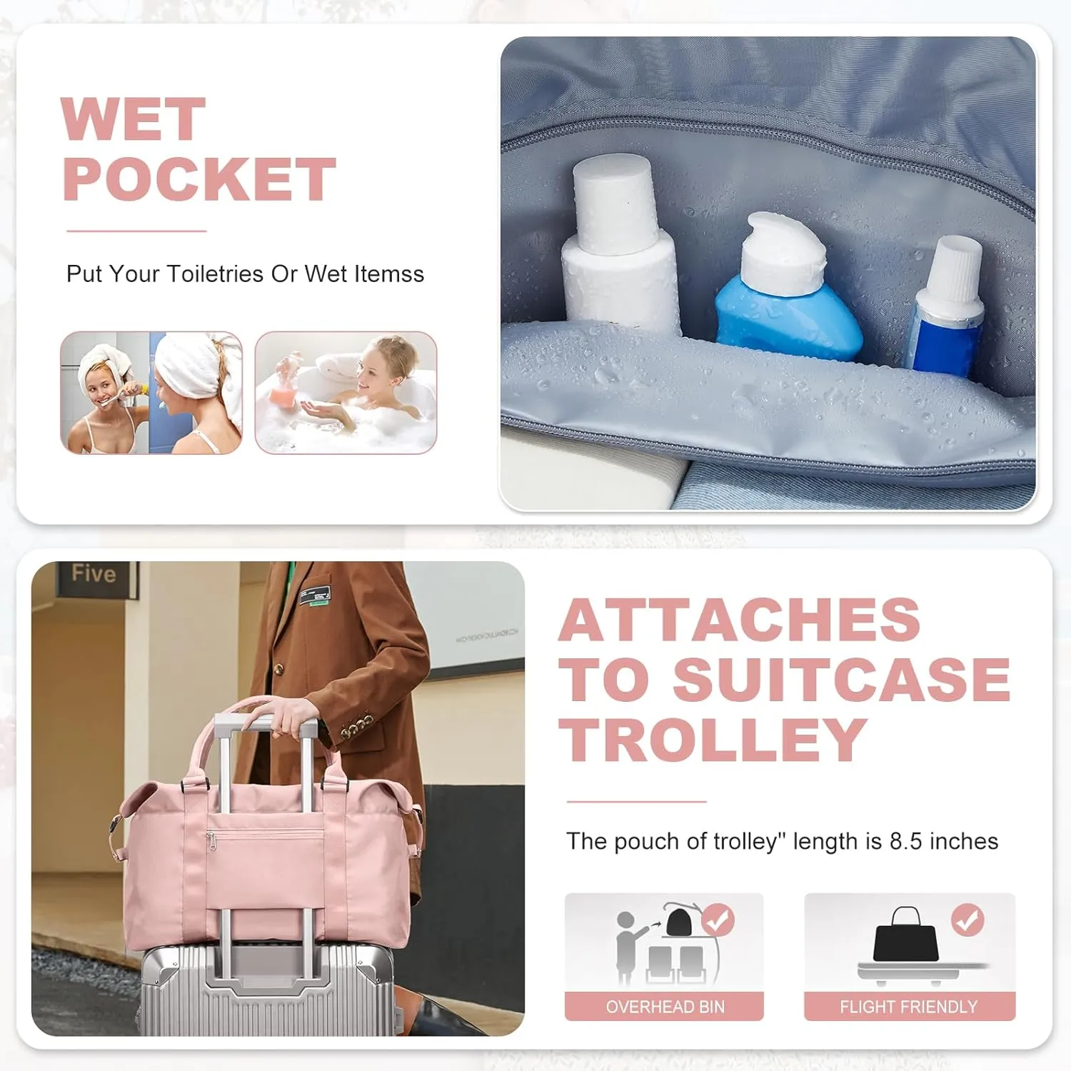 Travel Duffel Bag,Sports Tote Gym Bag,Shoulder Weekender Overnight Bag for Women