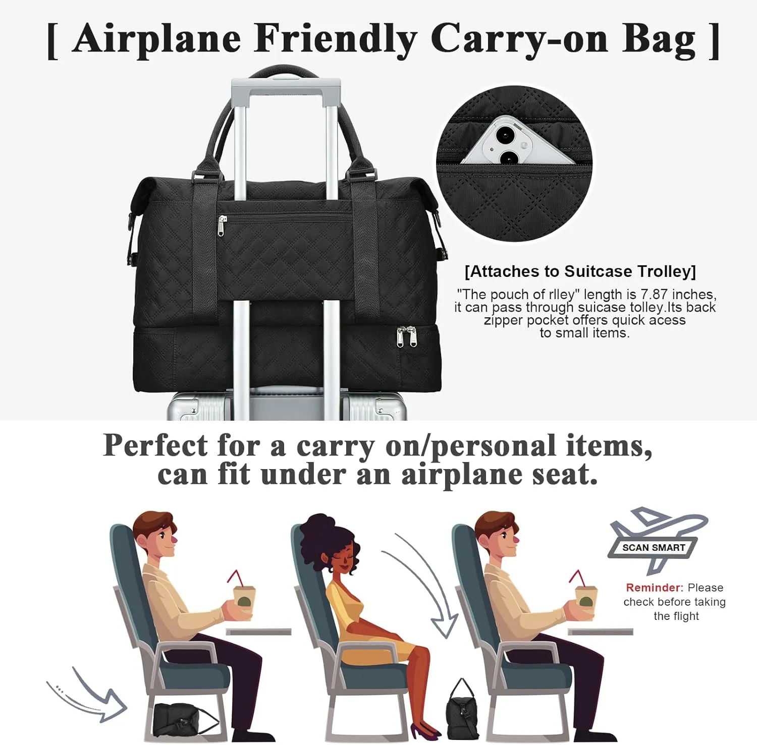 Travel Duffel Bag,Sports Tote Gym Bag,Shoulder Weekender Overnight Bag for Women