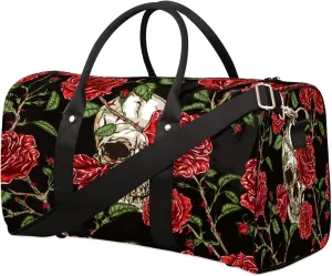 Travel Duffel, Sugar Skull Rose Sports Tote Gym Foldable Weekender Workout Carry-on Luggage Handle Overnight Shoulder Bag for Women Men