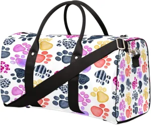 Travel Duffel With Cute Dog Paw Print - Sports Tote Gym Foldable Weekender Workout Carry-on Luggage Handle Overnight Shoulder Bag for Women Men