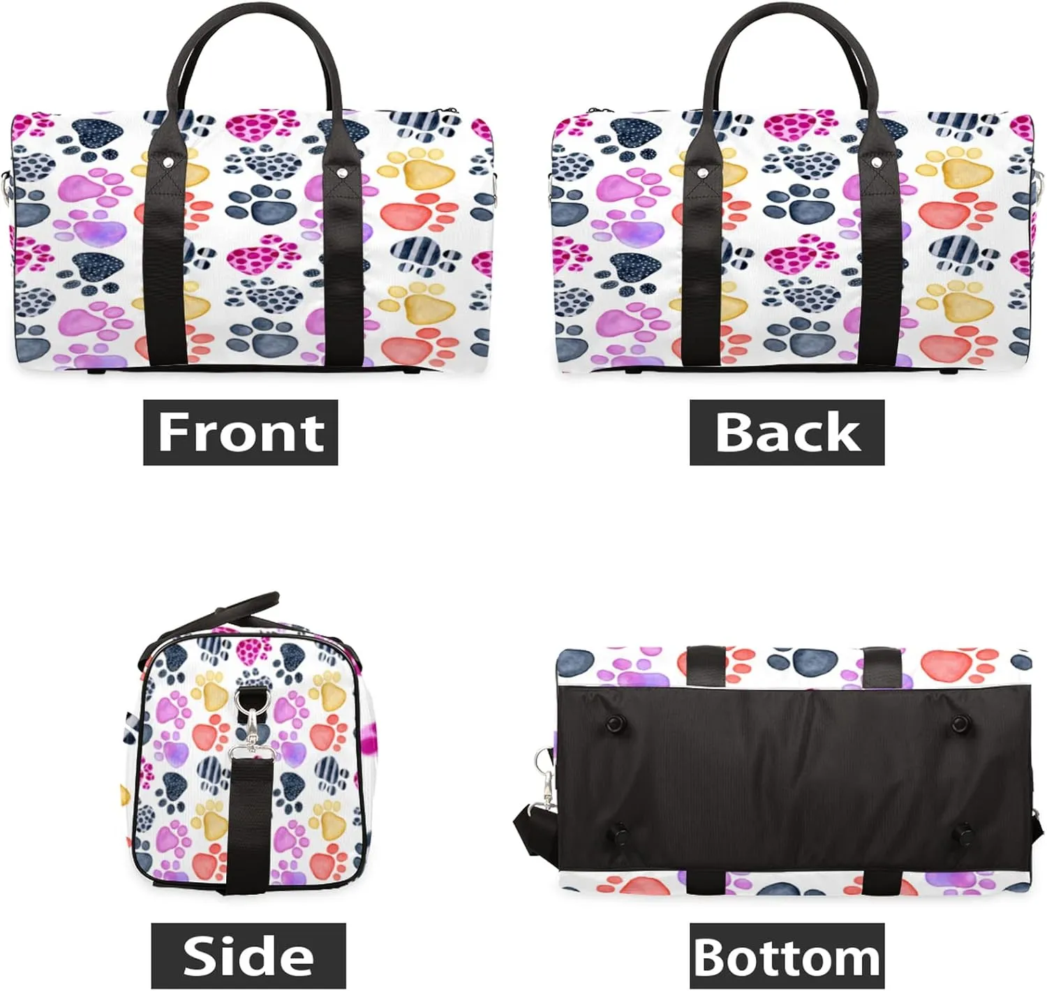 Travel Duffel With Cute Dog Paw Print - Sports Tote Gym Foldable Weekender Workout Carry-on Luggage Handle Overnight Shoulder Bag for Women Men