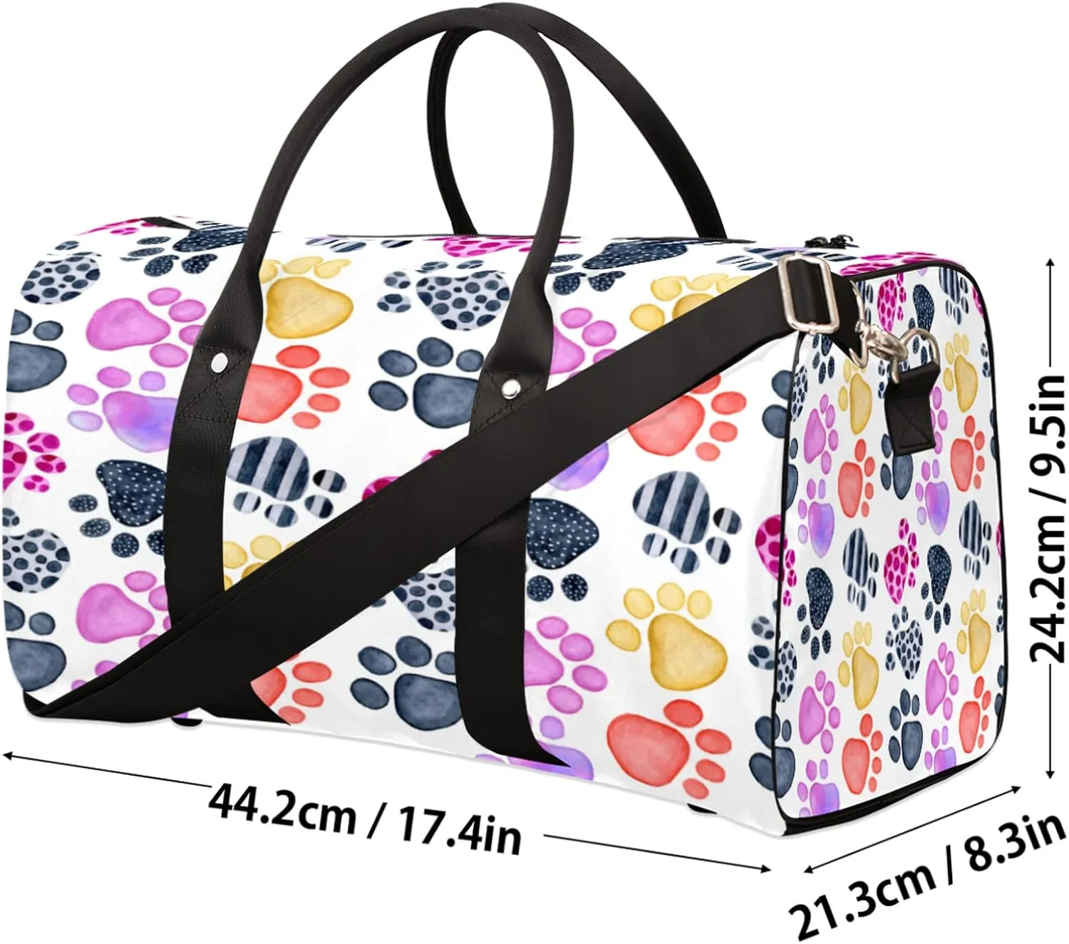 Travel Duffel With Cute Dog Paw Print - Sports Tote Gym Foldable Weekender Workout Carry-on Luggage Handle Overnight Shoulder Bag for Women Men
