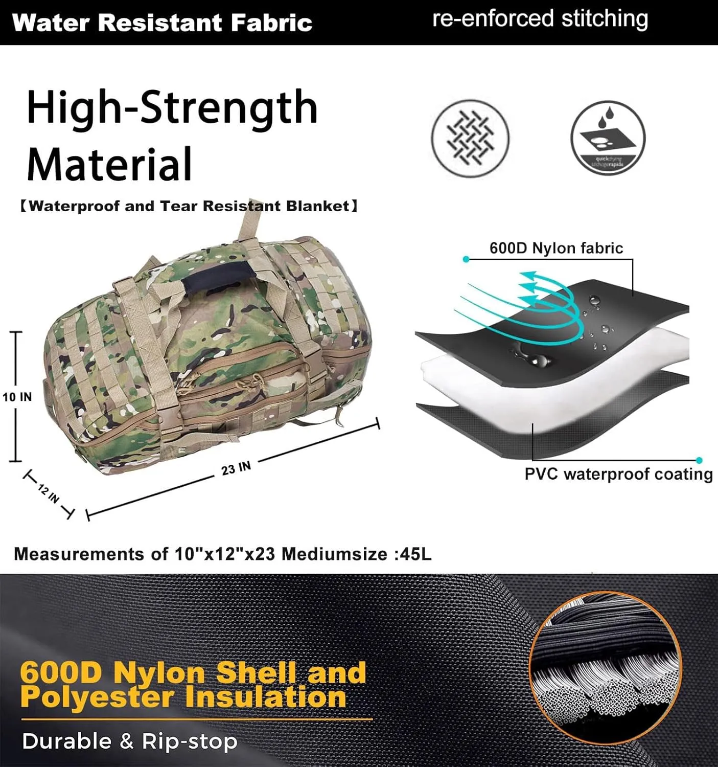 Travel Duffle Bag Backpack for Men - Large Tactical Bags Weekender Gym Bag for Overnight Traveling Military Workout Deployment Sports (Camo, 45L)