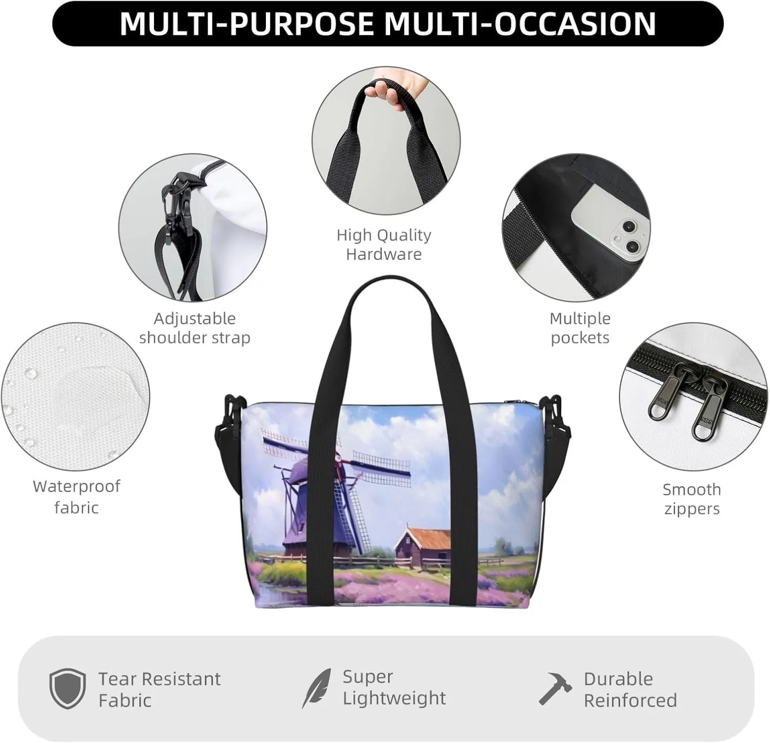 Travel Duffle Bag Farmhouse Lavender Weekender Overnight Bags Luggage Bag for Women Men Waterproof Sports Gym Bag Hand Bag with Shoulder Strap