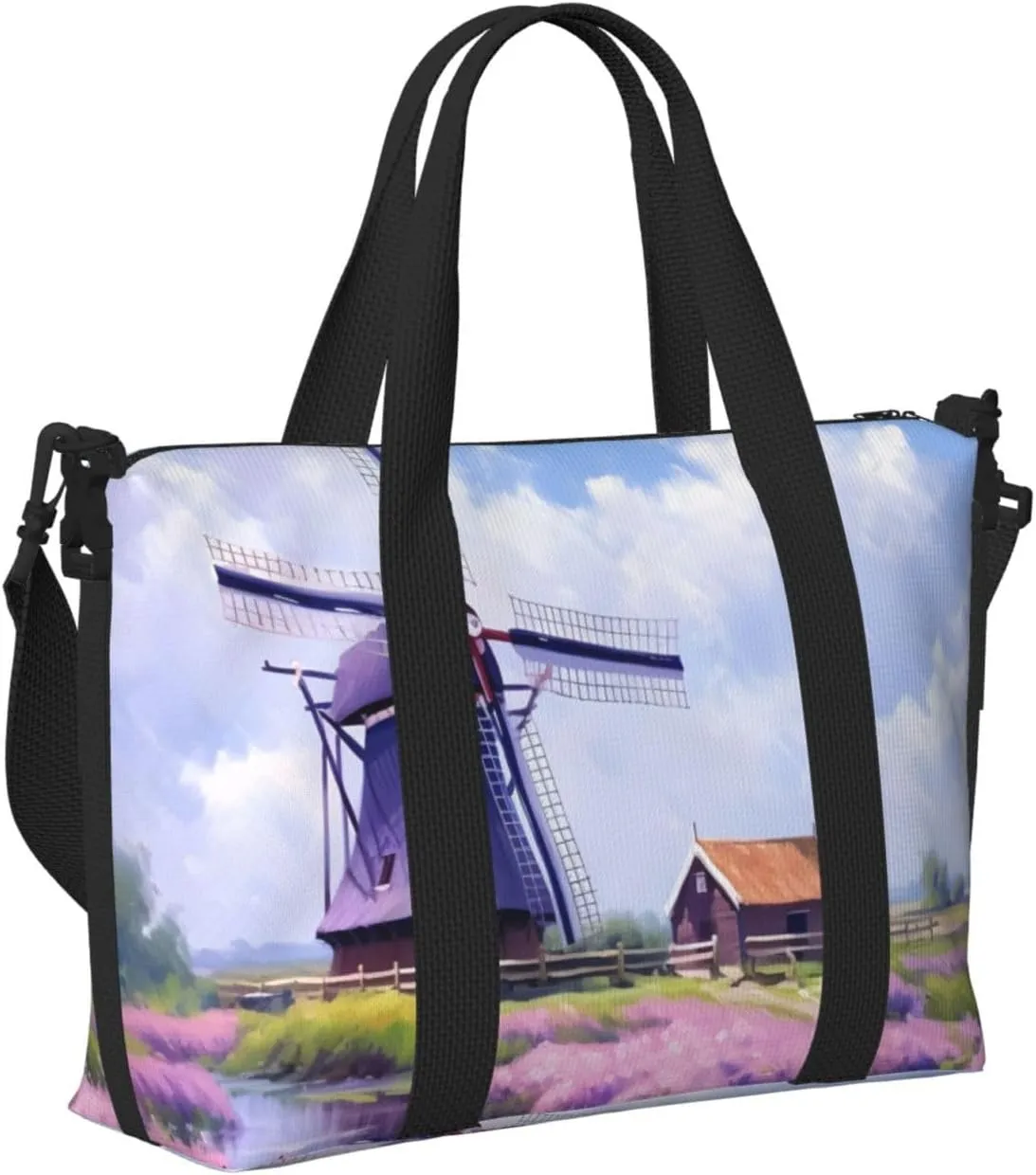 Travel Duffle Bag Farmhouse Lavender Weekender Overnight Bags Luggage Bag for Women Men Waterproof Sports Gym Bag Hand Bag with Shoulder Strap