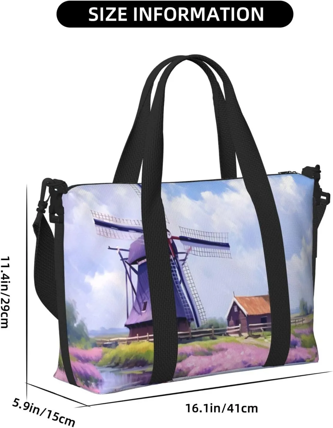 Travel Duffle Bag Farmhouse Lavender Weekender Overnight Bags Luggage Bag for Women Men Waterproof Sports Gym Bag Hand Bag with Shoulder Strap