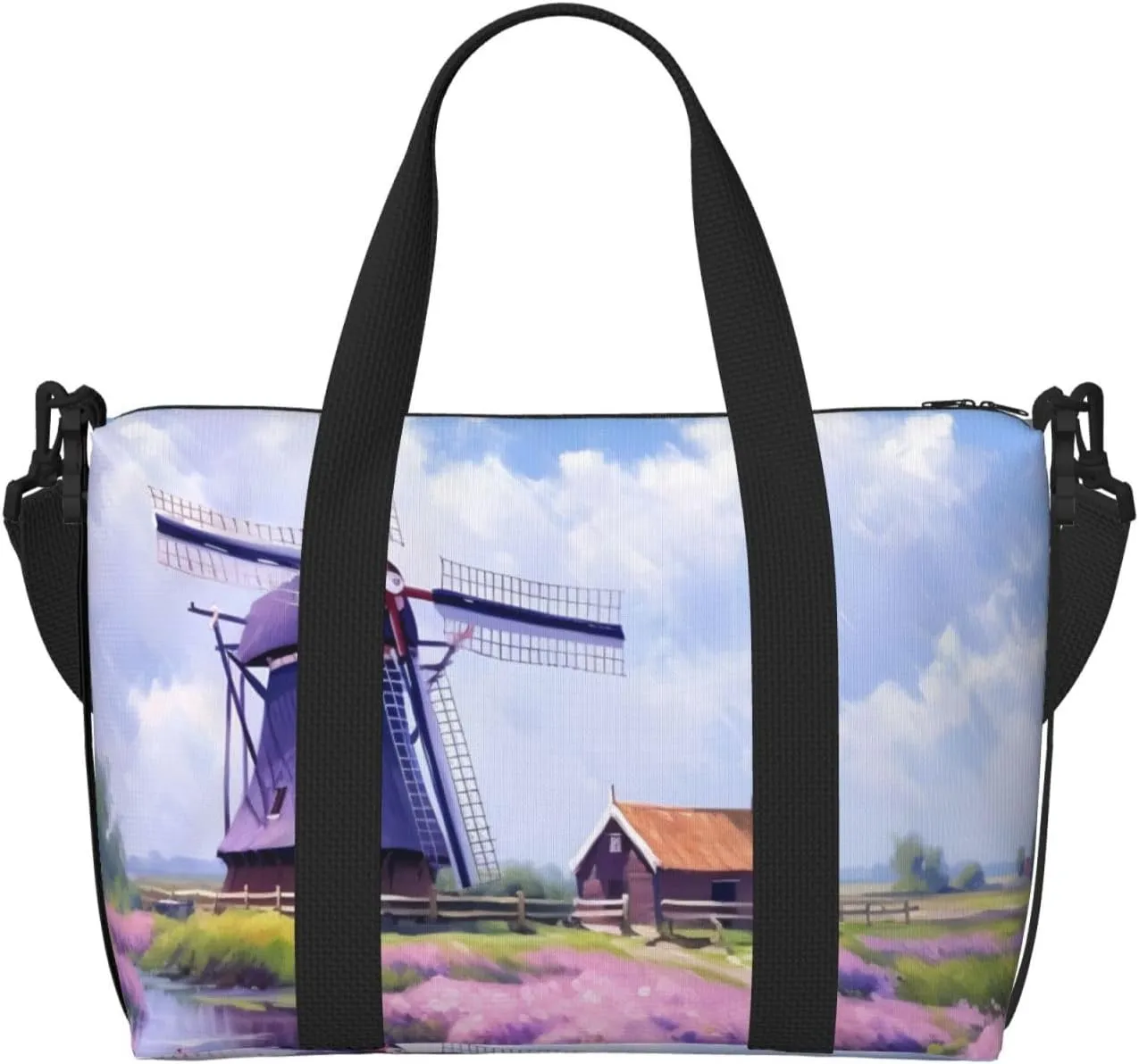Travel Duffle Bag Farmhouse Lavender Weekender Overnight Bags Luggage Bag for Women Men Waterproof Sports Gym Bag Hand Bag with Shoulder Strap