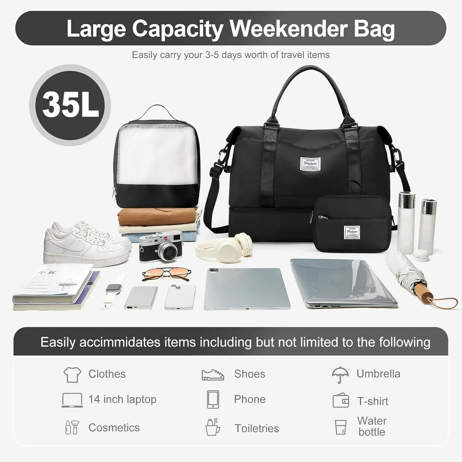 Travel Duffle Bag for Women,Weekender Overnight Bag with Shoe Compartment,Carry on Personal Item Travel Bag,3 Pcs Set