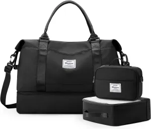 Travel Duffle Bag for Women,Weekender Overnight Bag with Shoe Compartment,Carry on Personal Item Travel Bag,3 Pcs Set