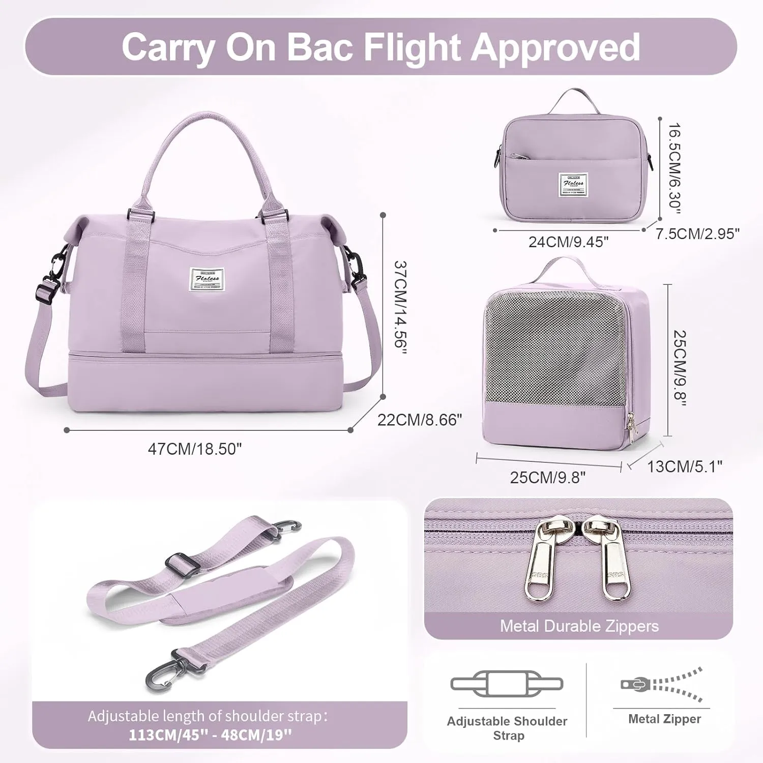 Travel Duffle Bag for Women,Weekender Overnight Bag with Shoe Compartment,Carry on Personal Item Travel Bag,3 Pcs Set
