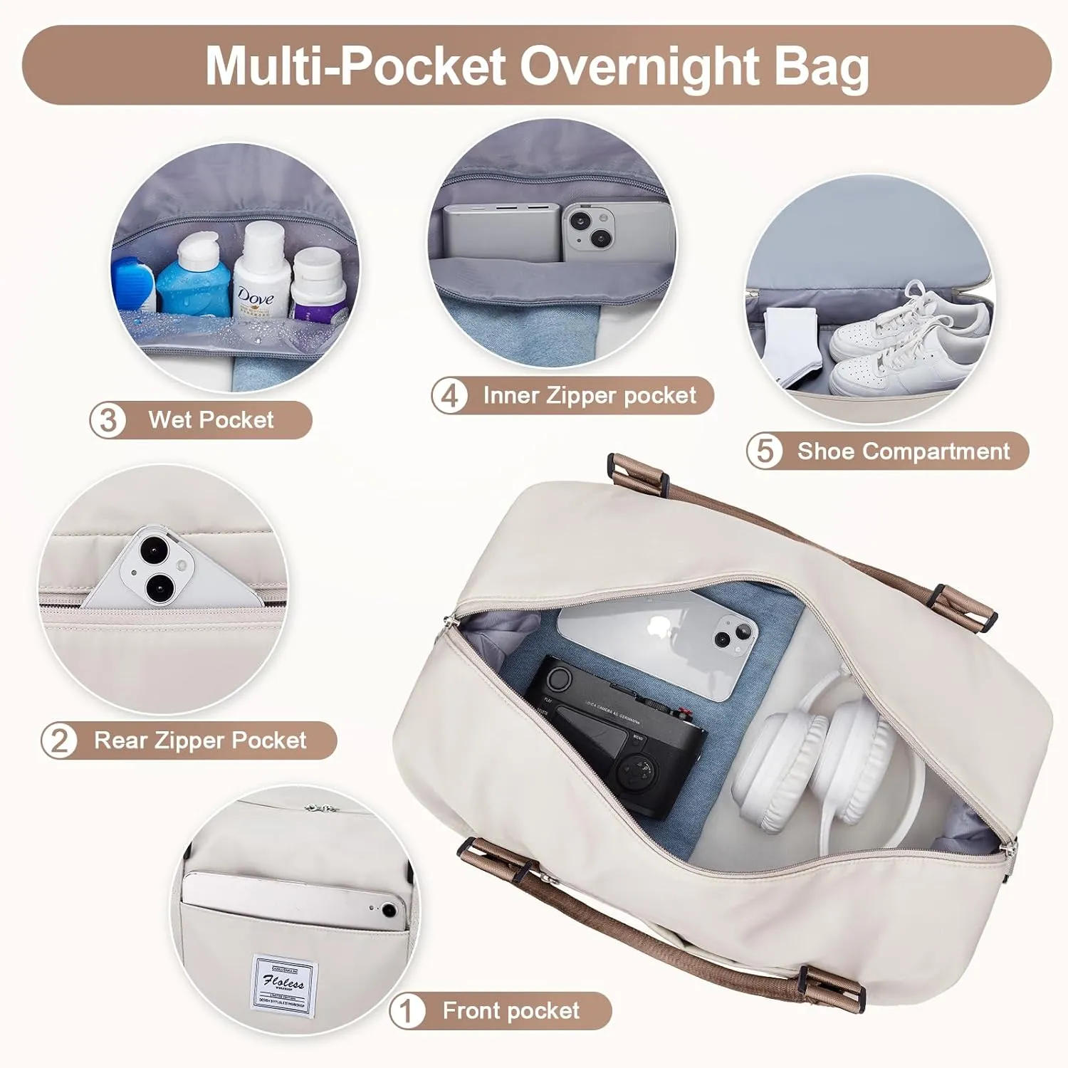 Travel Duffle Bag for Women,Weekender Overnight Bag with Shoe Compartment,Carry on Personal Item Travel Bag,3 Pcs Set