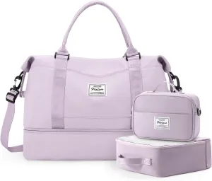 Travel Duffle Bag for Women,Weekender Overnight Bag with Shoe Compartment,Carry on Personal Item Travel Bag,3 Pcs Set