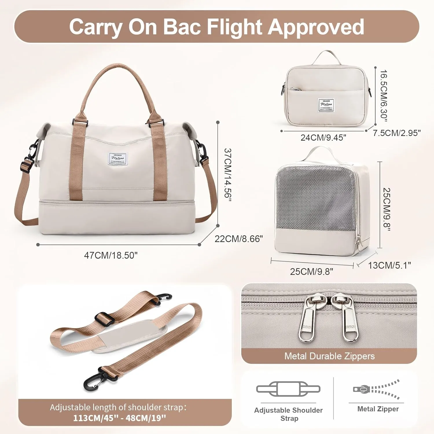 Travel Duffle Bag for Women,Weekender Overnight Bag with Shoe Compartment,Carry on Personal Item Travel Bag,3 Pcs Set
