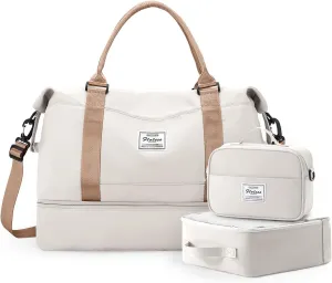 Travel Duffle Bag for Women,Weekender Overnight Bag with Shoe Compartment,Carry on Personal Item Travel Bag,3 Pcs Set