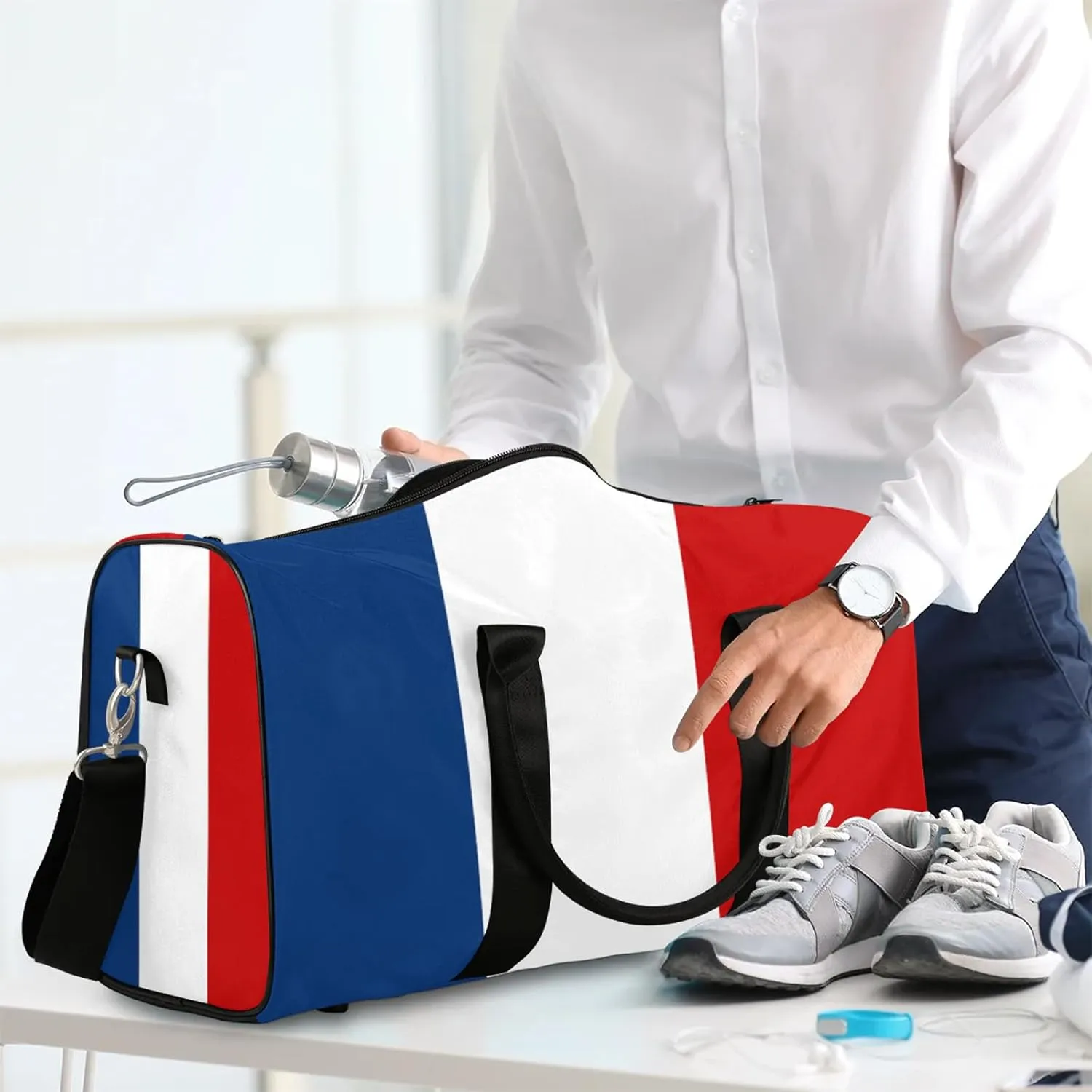 Travel Duffle Bag France Flag Western Sports Gym Bags for Women Men Weekender Overnight Bags Waterproof Carry On Tote Bag Workout Bag for Dance Swimming Yoga Hospital
