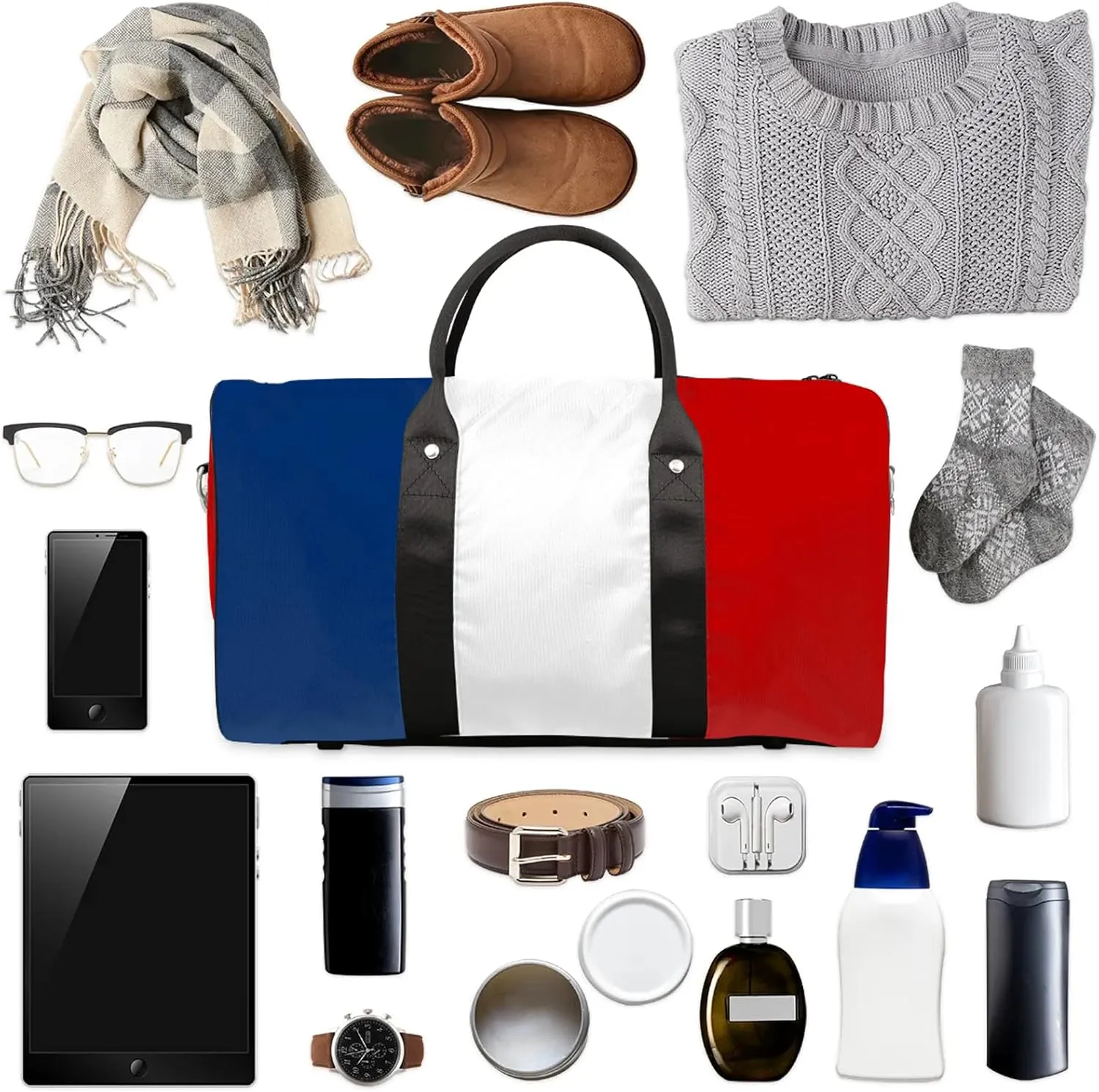 Travel Duffle Bag France Flag Western Sports Gym Bags for Women Men Weekender Overnight Bags Waterproof Carry On Tote Bag Workout Bag for Dance Swimming Yoga Hospital