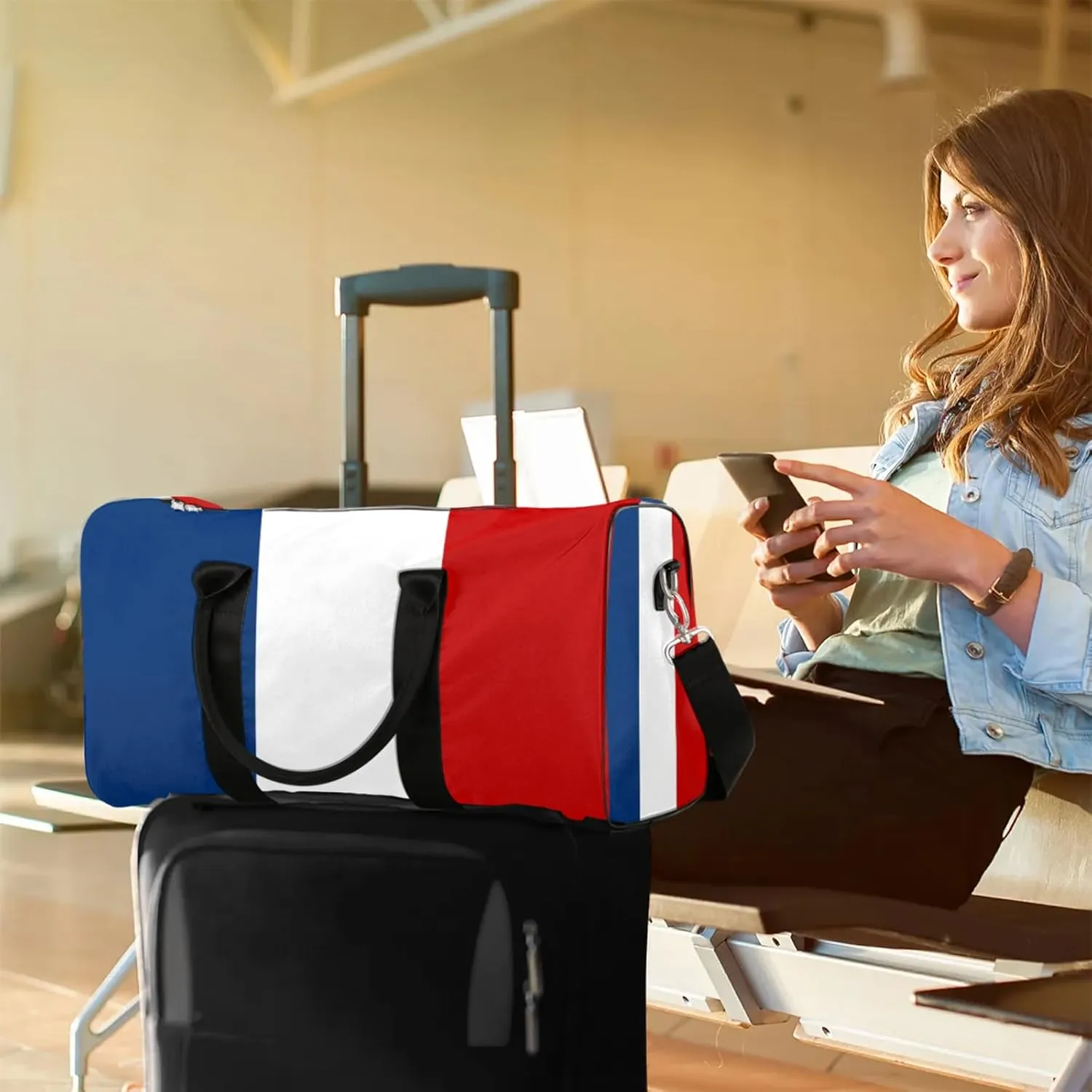Travel Duffle Bag France Flag Western Sports Gym Bags for Women Men Weekender Overnight Bags Waterproof Carry On Tote Bag Workout Bag for Dance Swimming Yoga Hospital