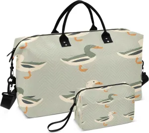 Travel Duffle Bag, Green White Goose Gym Bag with Storage Bag Weekender Overnight Bag for Men Women Trip Sports Yoga