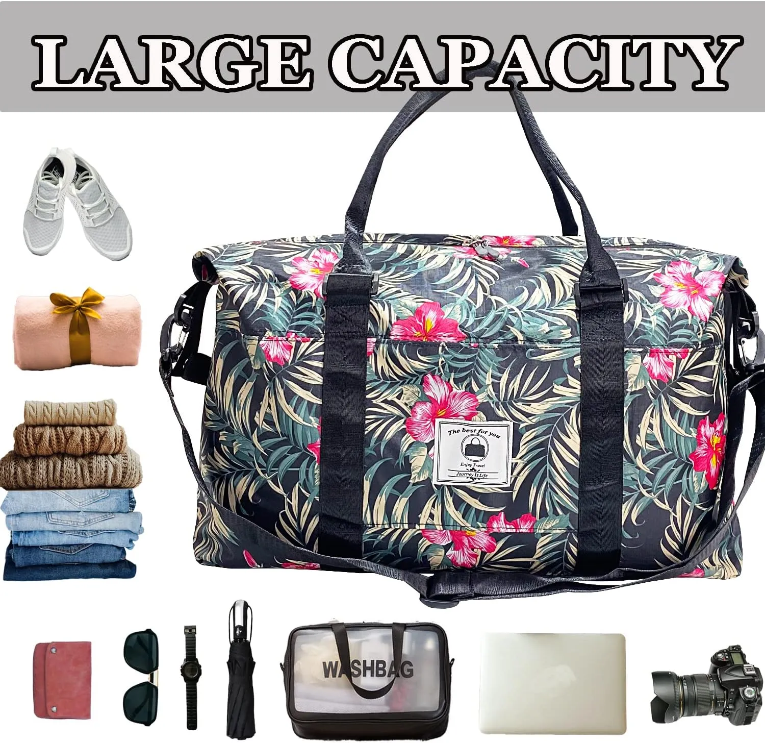 Travel Duffle Bag, Waterproof Sport Tote Gym Bag for Women Men, Overnight Weekender Carry On Bag with Wet Pocket