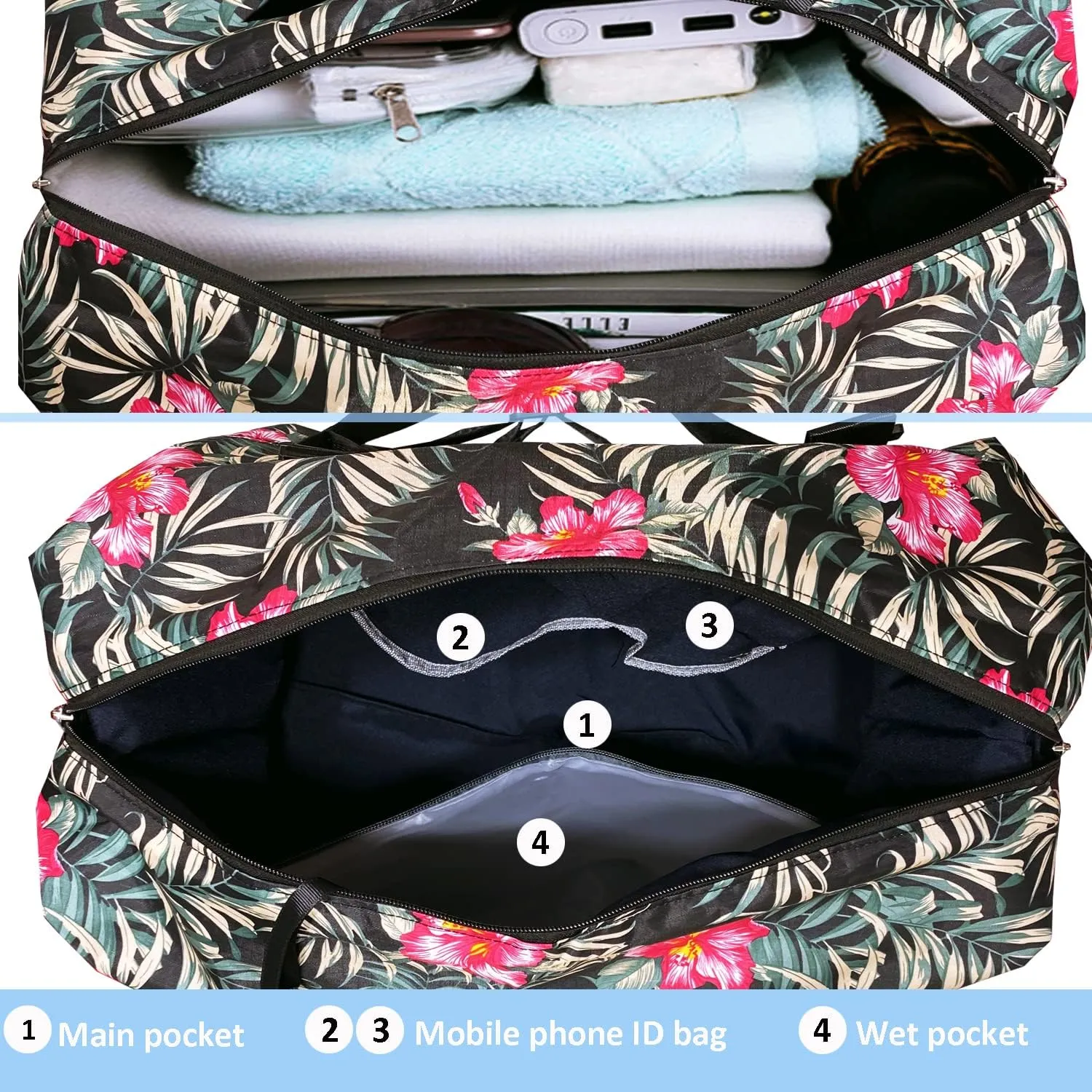 Travel Duffle Bag, Waterproof Sport Tote Gym Bag for Women Men, Overnight Weekender Carry On Bag with Wet Pocket