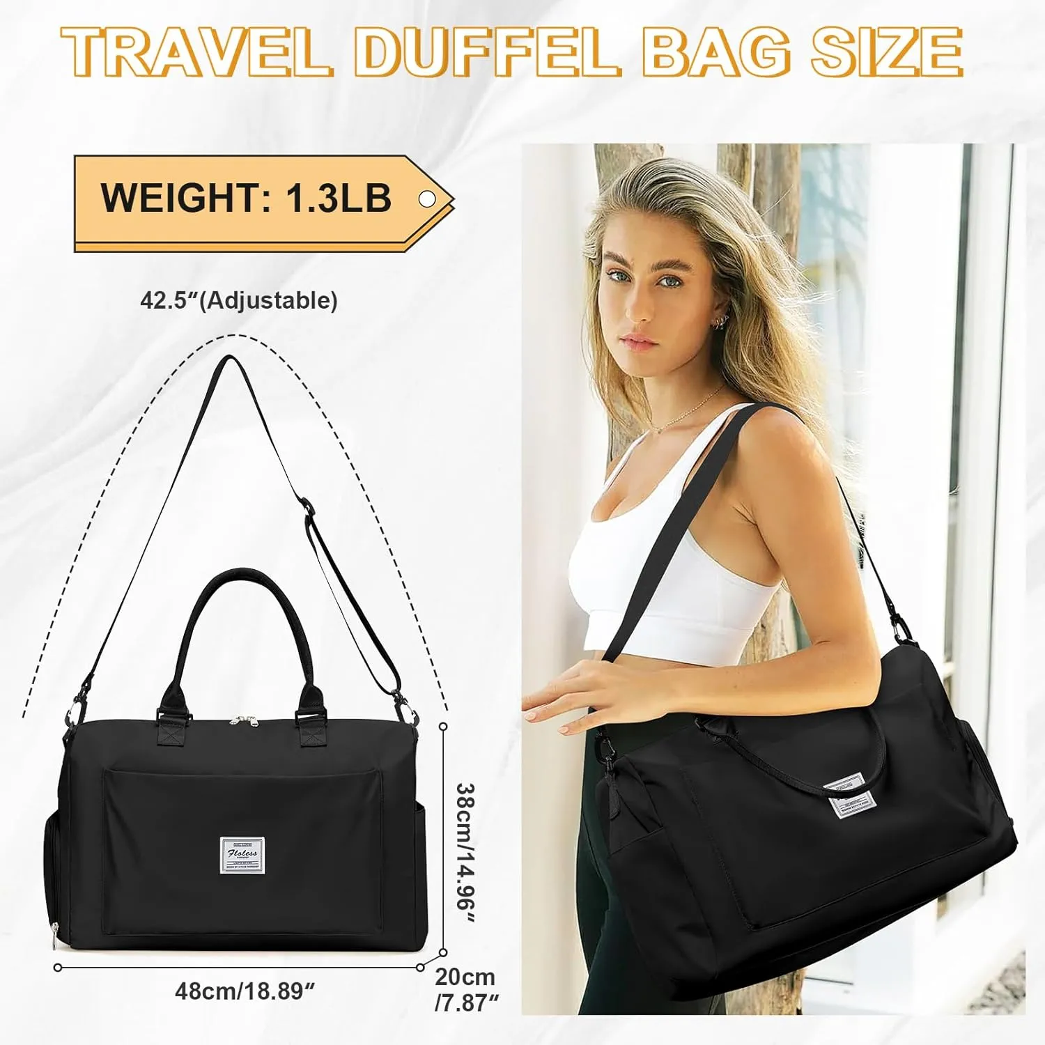 Travel Duffle Bag, Weekender Bag Women Mens Sports Gym Bag with Shoes Compartment and Wet Pocket, Travel Bag for Airplane Waterproof Overnight Bag Carry On Tote Bags Hospital Holdalls Luggage
