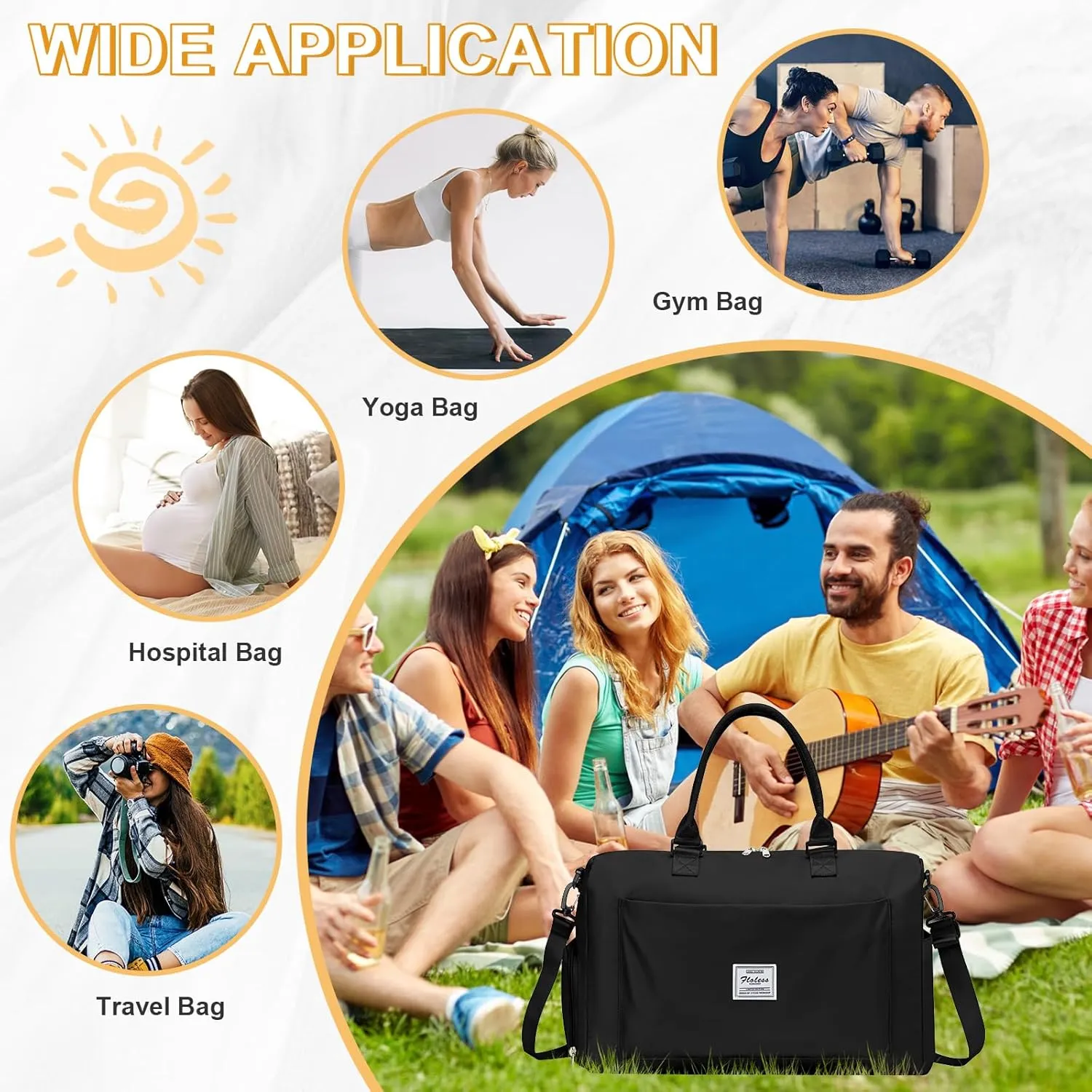 Travel Duffle Bag, Weekender Bag Women Mens Sports Gym Bag with Shoes Compartment and Wet Pocket, Travel Bag for Airplane Waterproof Overnight Bag Carry On Tote Bags Hospital Holdalls Luggage
